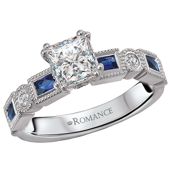 Princess Sapphire and Diamond Semi-Mount Ring