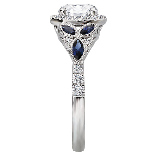 Round Sapphire and Diamond Semi-Mount Ring