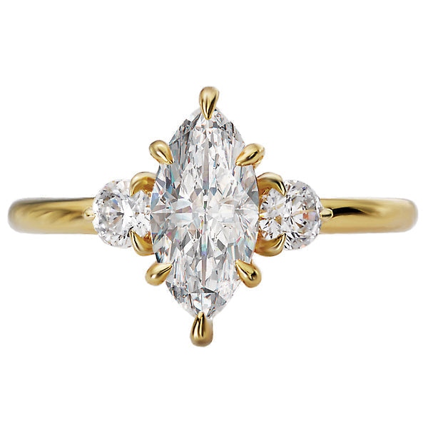 Marquise Three Stone Semi-Mount Diamond Engagement Ring