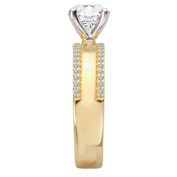 Round Wide Band Semi-Mount Diamond Engagement Ring