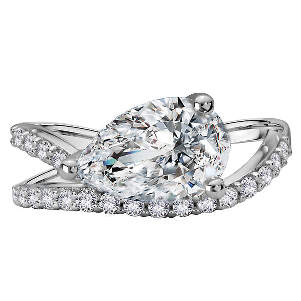 Pear Semi-Mount Diamond Wave Band Engagement Ring