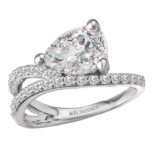 Pear Semi-Mount Diamond Wave Band Engagement Ring