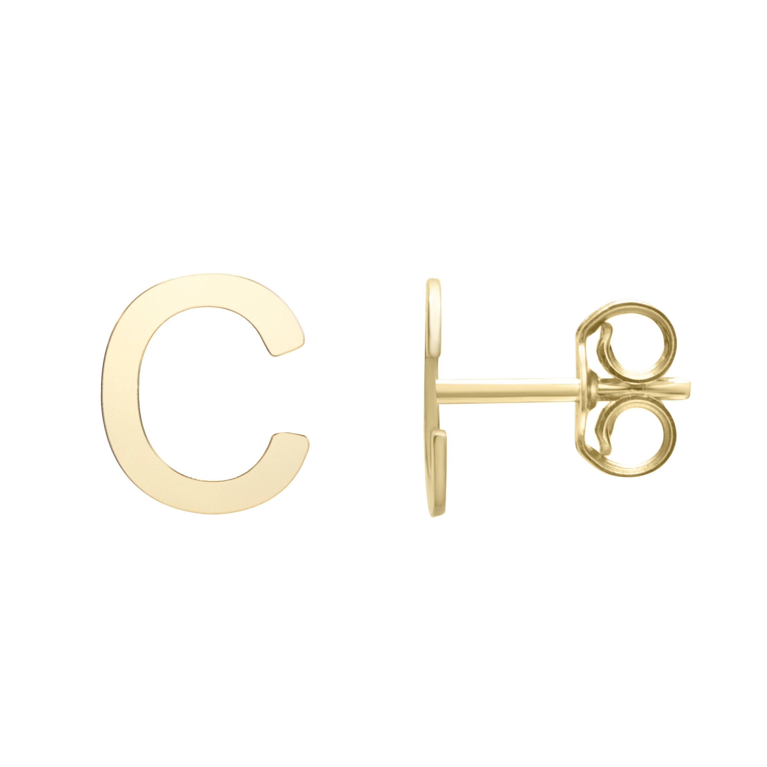 Polished Initial-C Post Earring with Push Back Clasp
