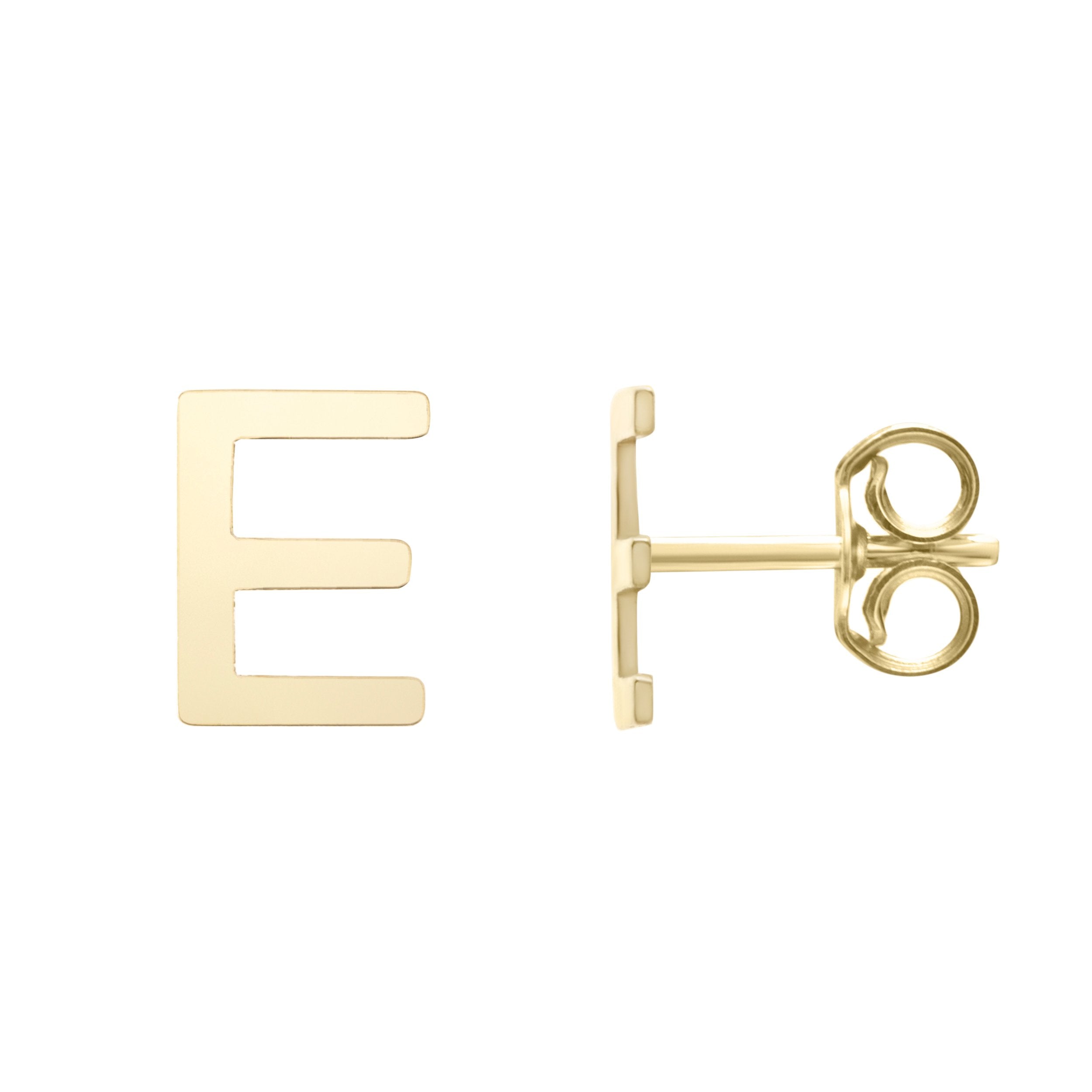 Polished Initial-E Post Earring with Push Back Clasp