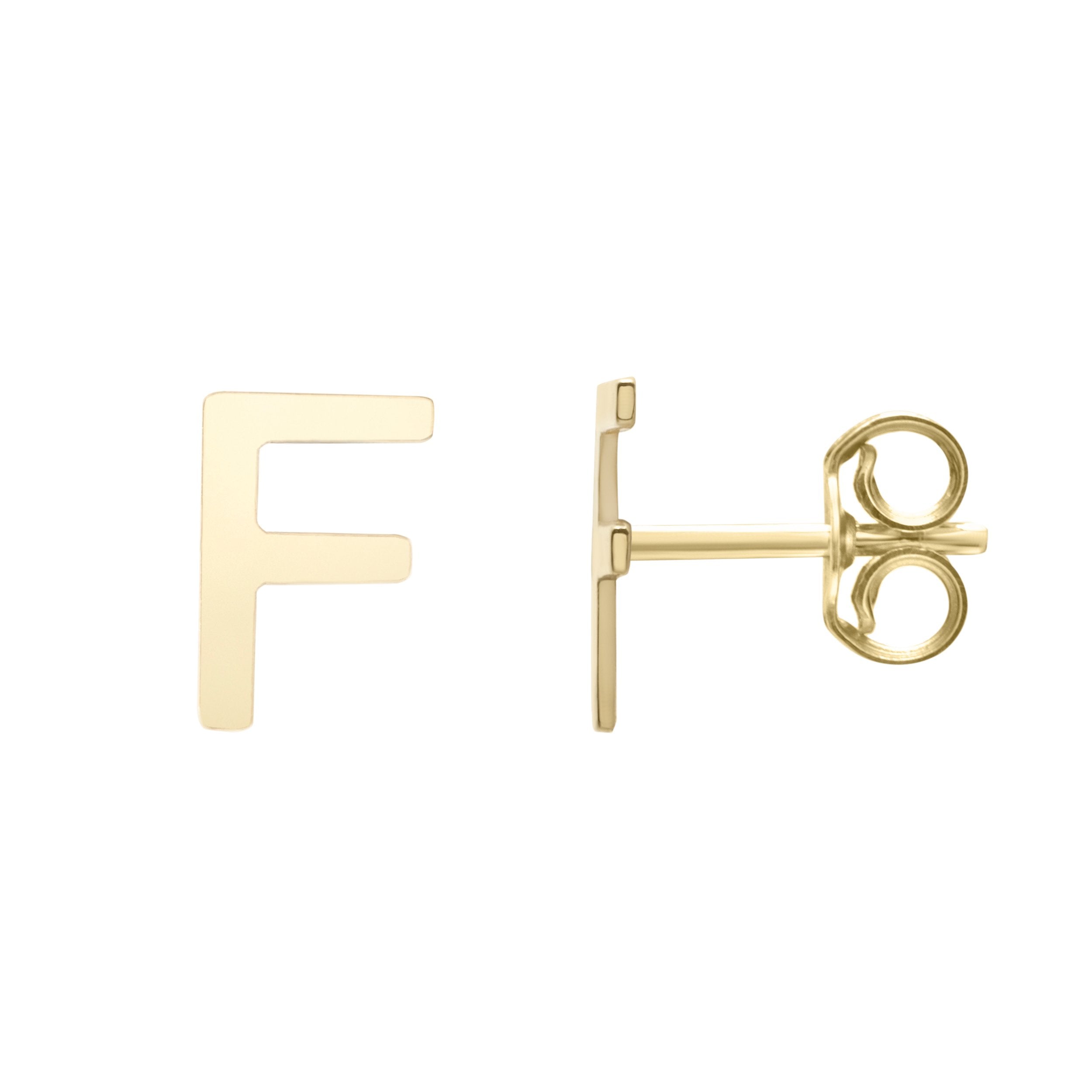 Polished Initial-F Post Earring with Push Back Clasp