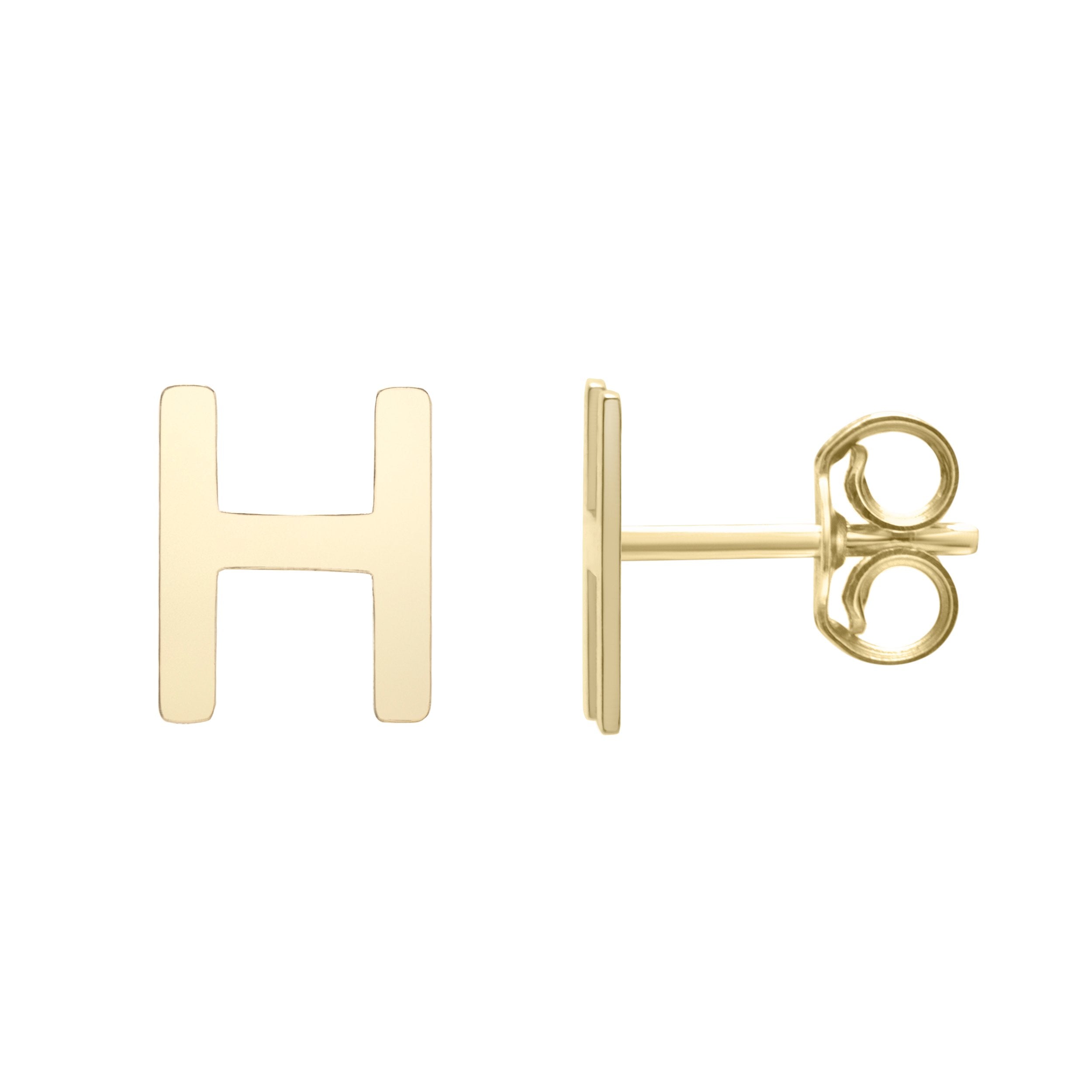 Polished Initial-H Post Earring with Push Back Clasp