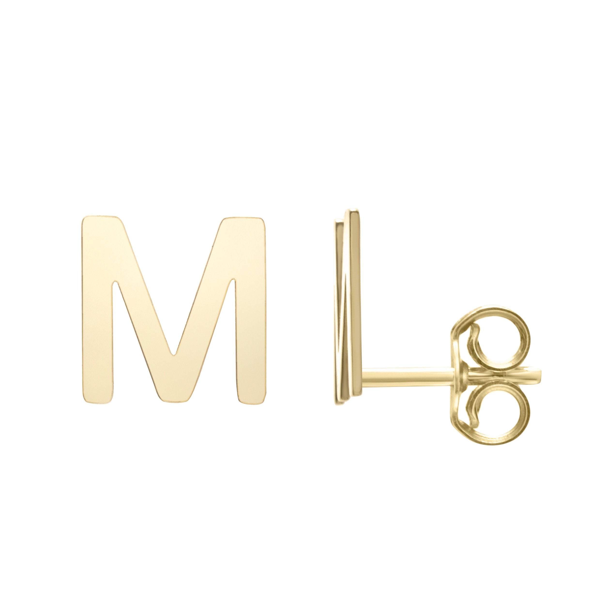 Polished Initial-M Post Earring with Push Back Clasp