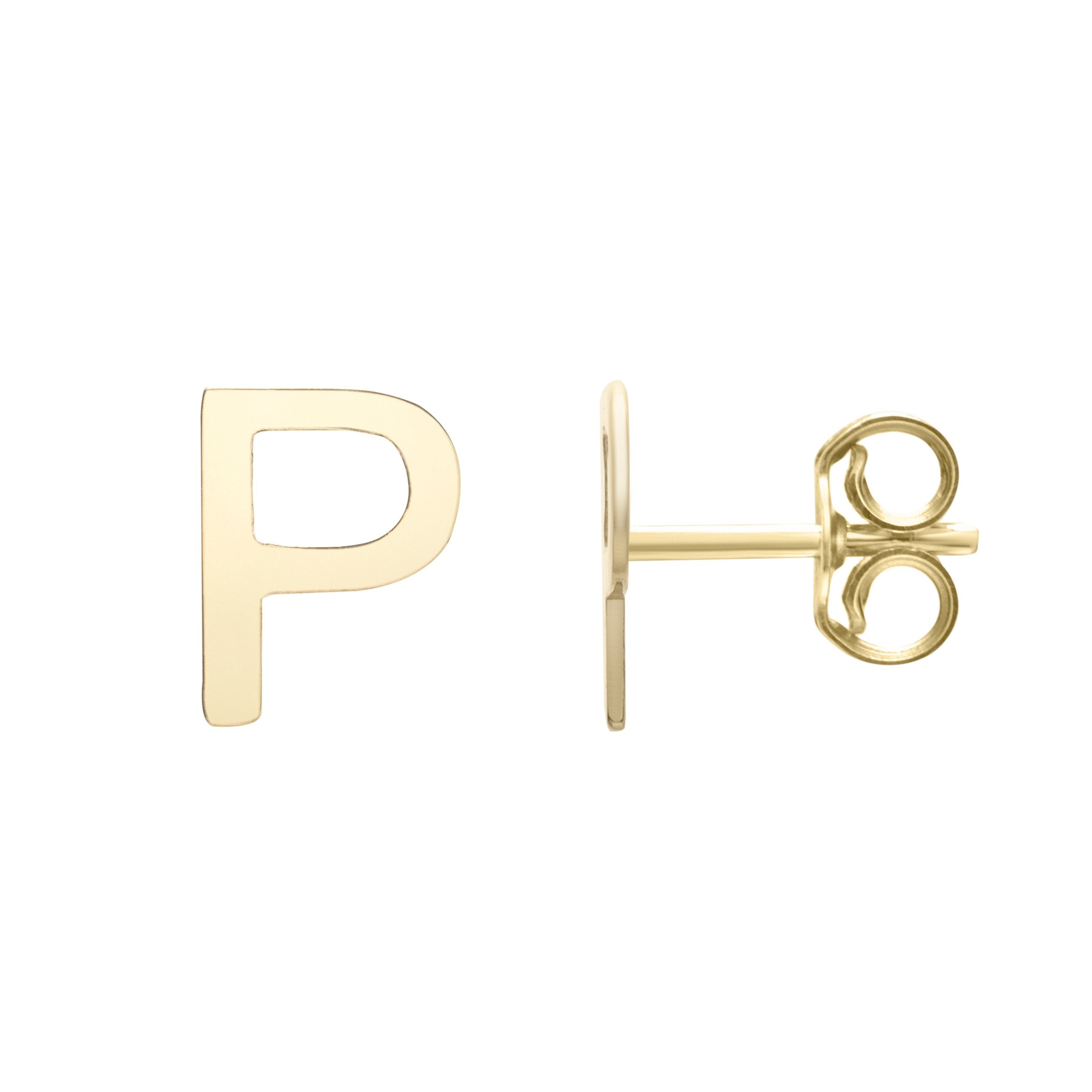 Polished Initial-P Post Earring with Push Back Clasp