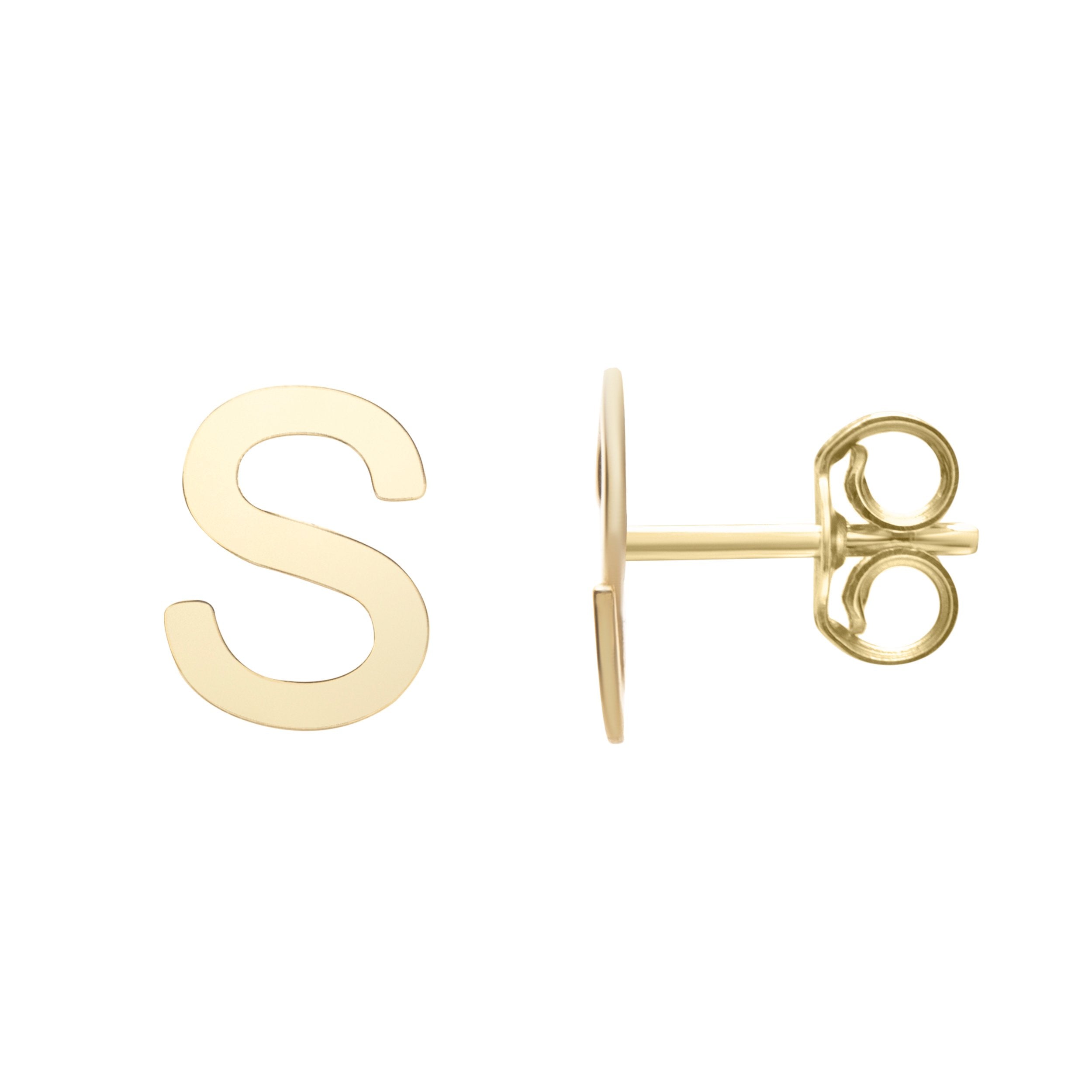 Polished Initial-S Post Earring with Push Back Clasp