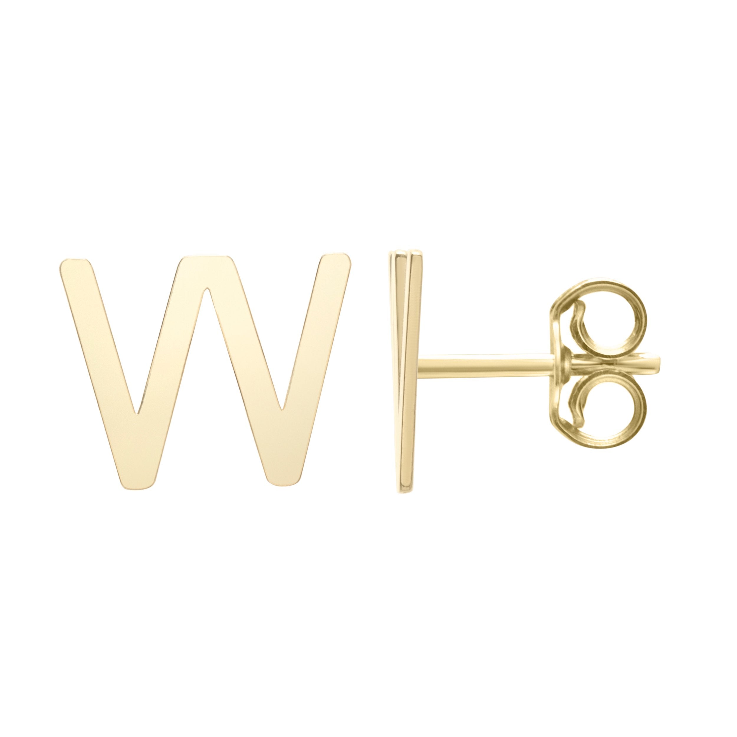 Polished Initial-W Post Earring with Push Back Clasp