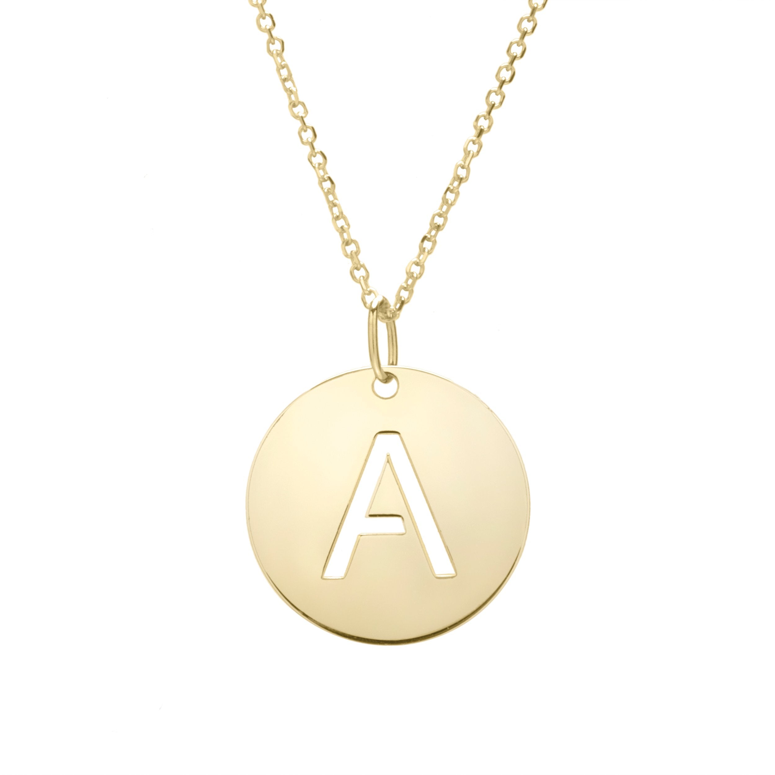 Polished Initial-A Pendant on 14kt Yellow Gold Extendable Classic Cable Chain with Lobster Clasp
