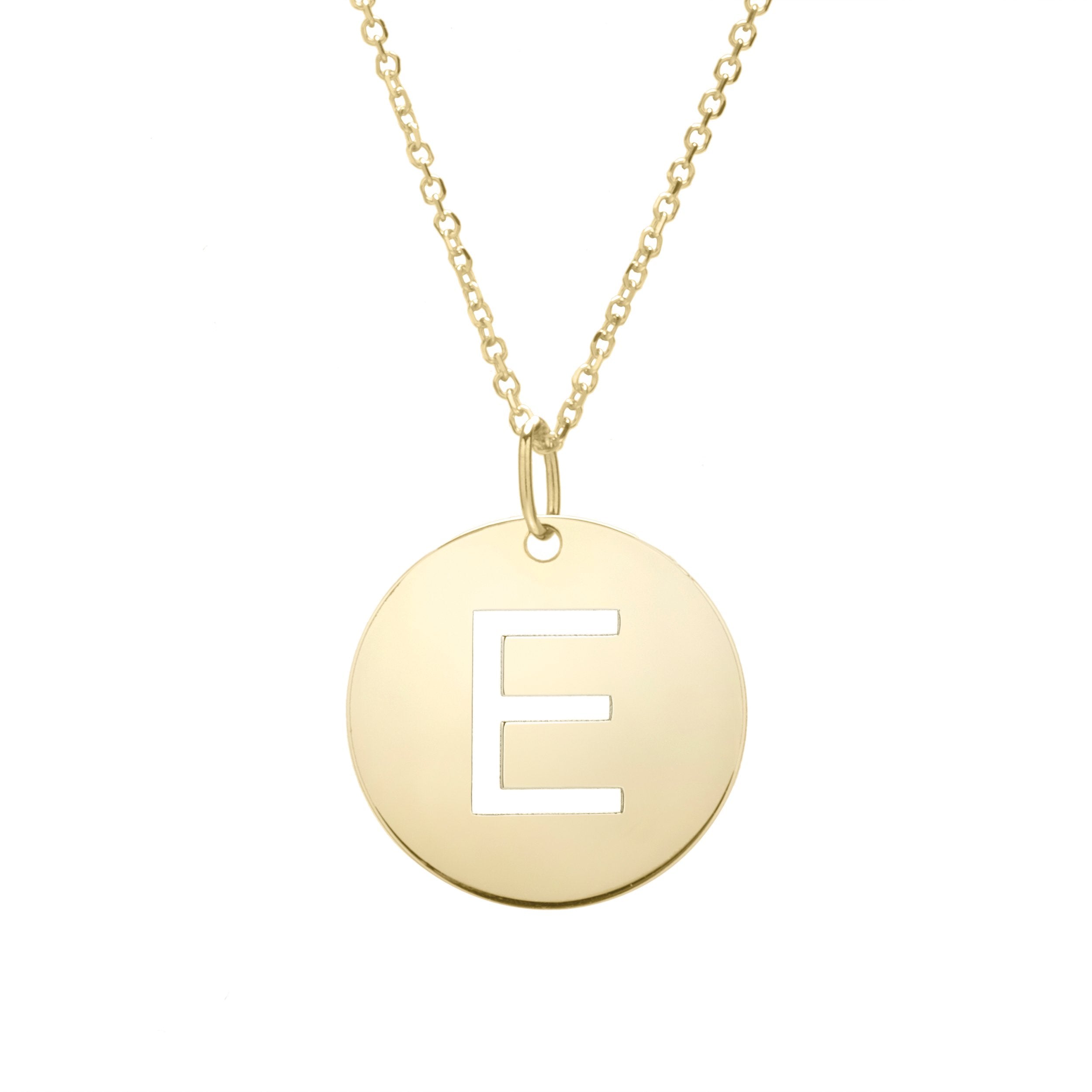 Polished Initial-E Pendant on 14kt Yellow Gold Extendable Classic Cable Chain with Lobster Clasp