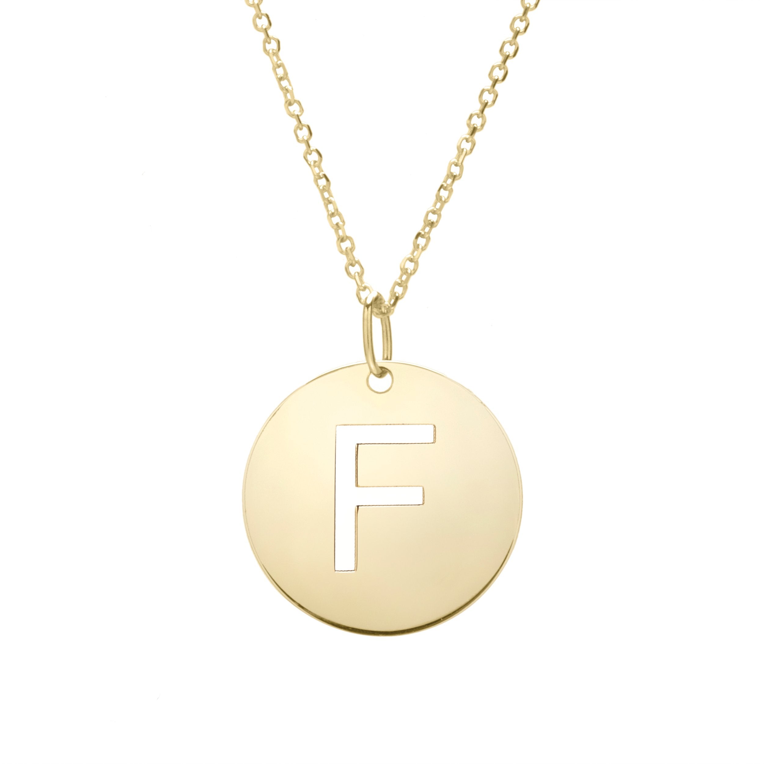 Polished Initial-F Pendant on 14kt Yellow Gold Extendable Classic Cable Chain with Lobster Clasp