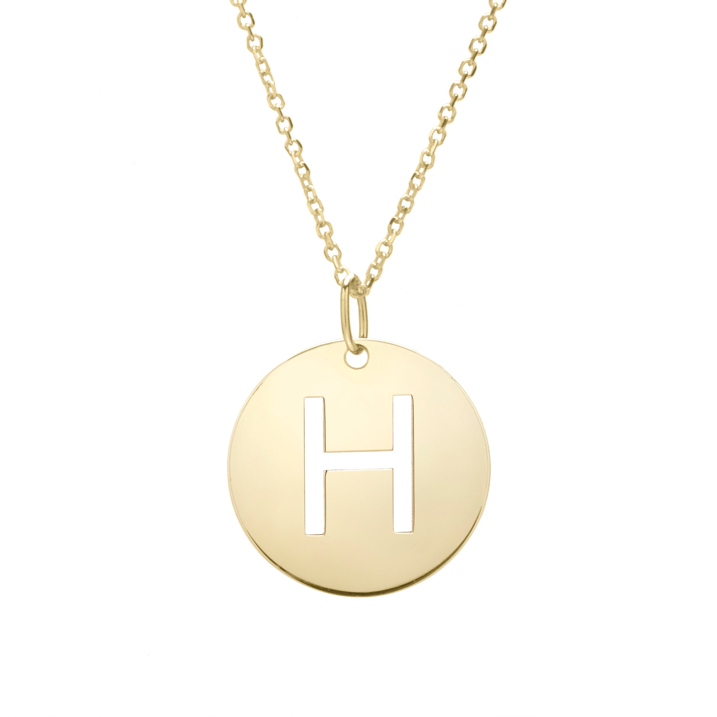 Polished Initial-H Pendant on 14kt Yellow Gold Extendable Classic Cable Chain with Lobster Clasp