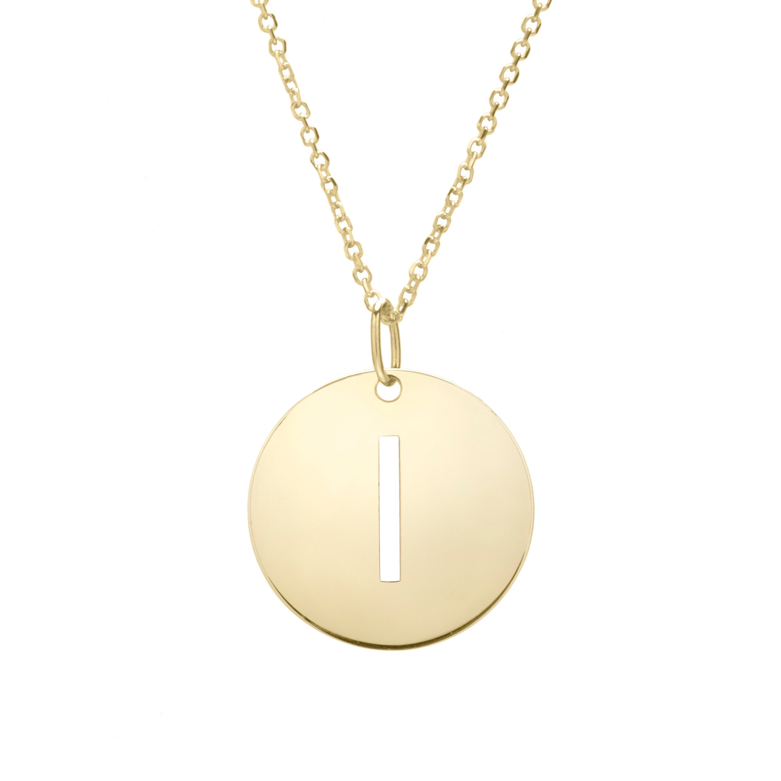 Polished Initial-I Pendant on 14kt Yellow Gold Extendable Classic Cable Chain with Lobster Clasp
