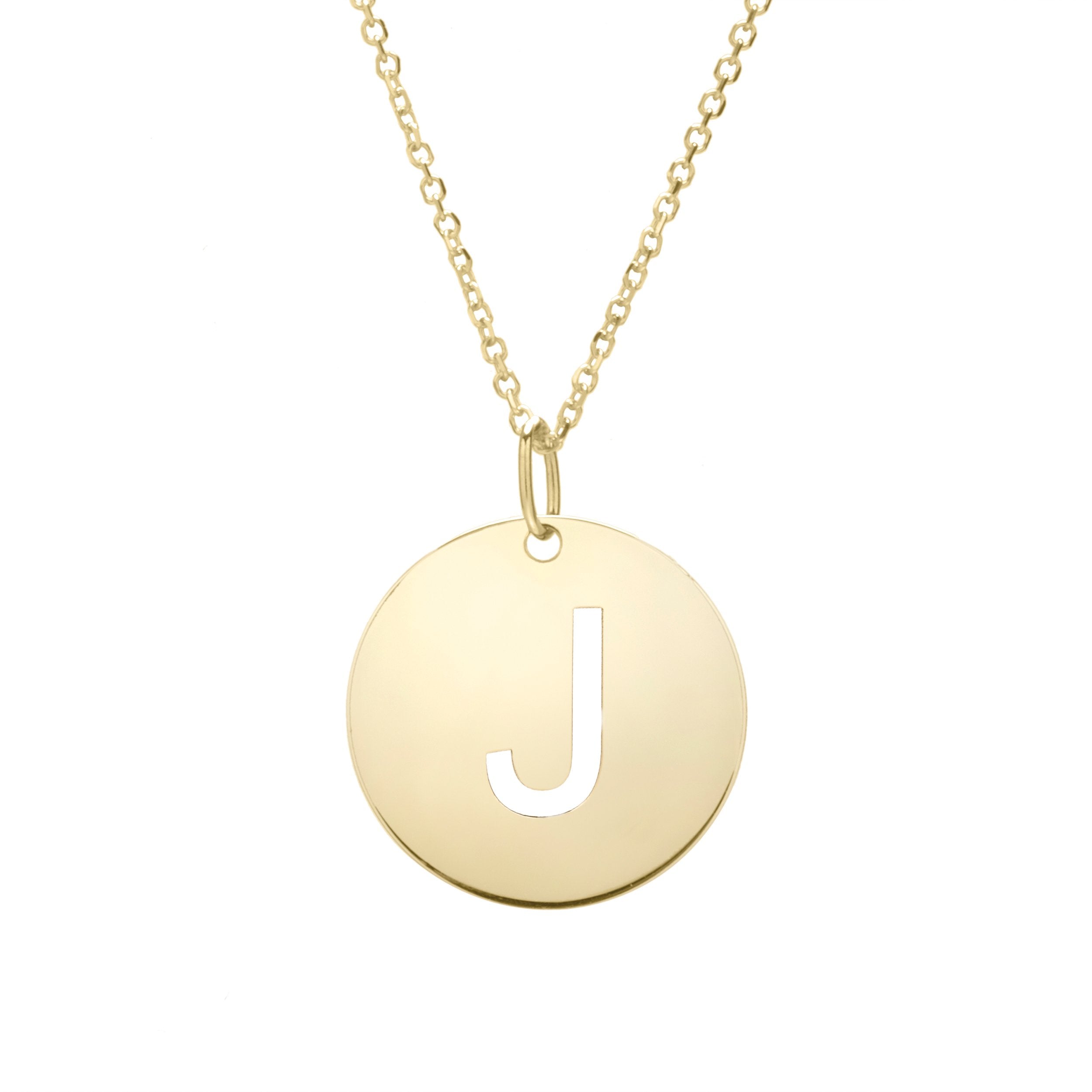 Polished Initial-J Pendant on 14kt Yellow Gold Extendable Classic Cable Chain with Lobster Clasp