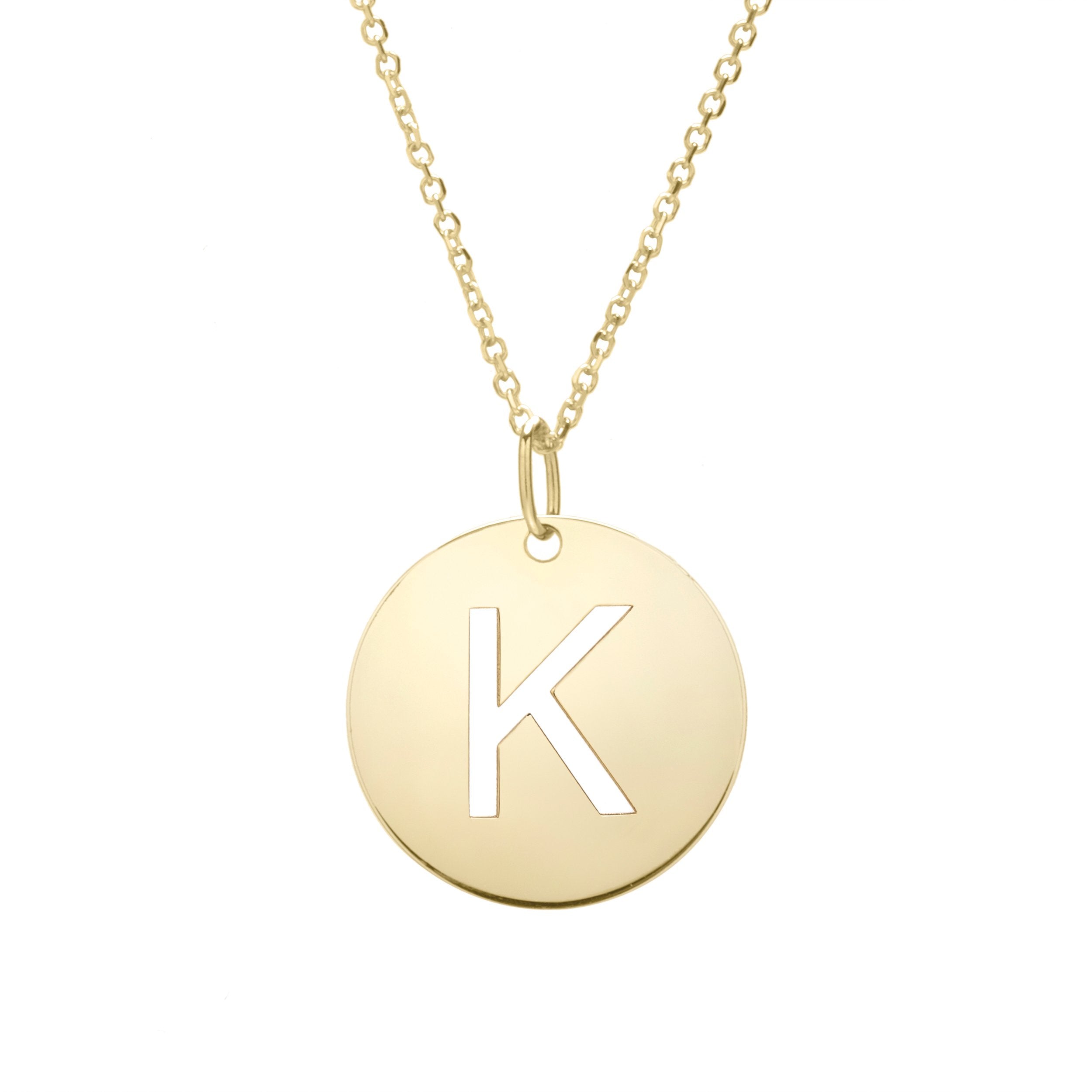 Polished Initial-K Pendant on 14kt Yellow Gold Extendable Classic Cable Chain with Lobster Clasp
