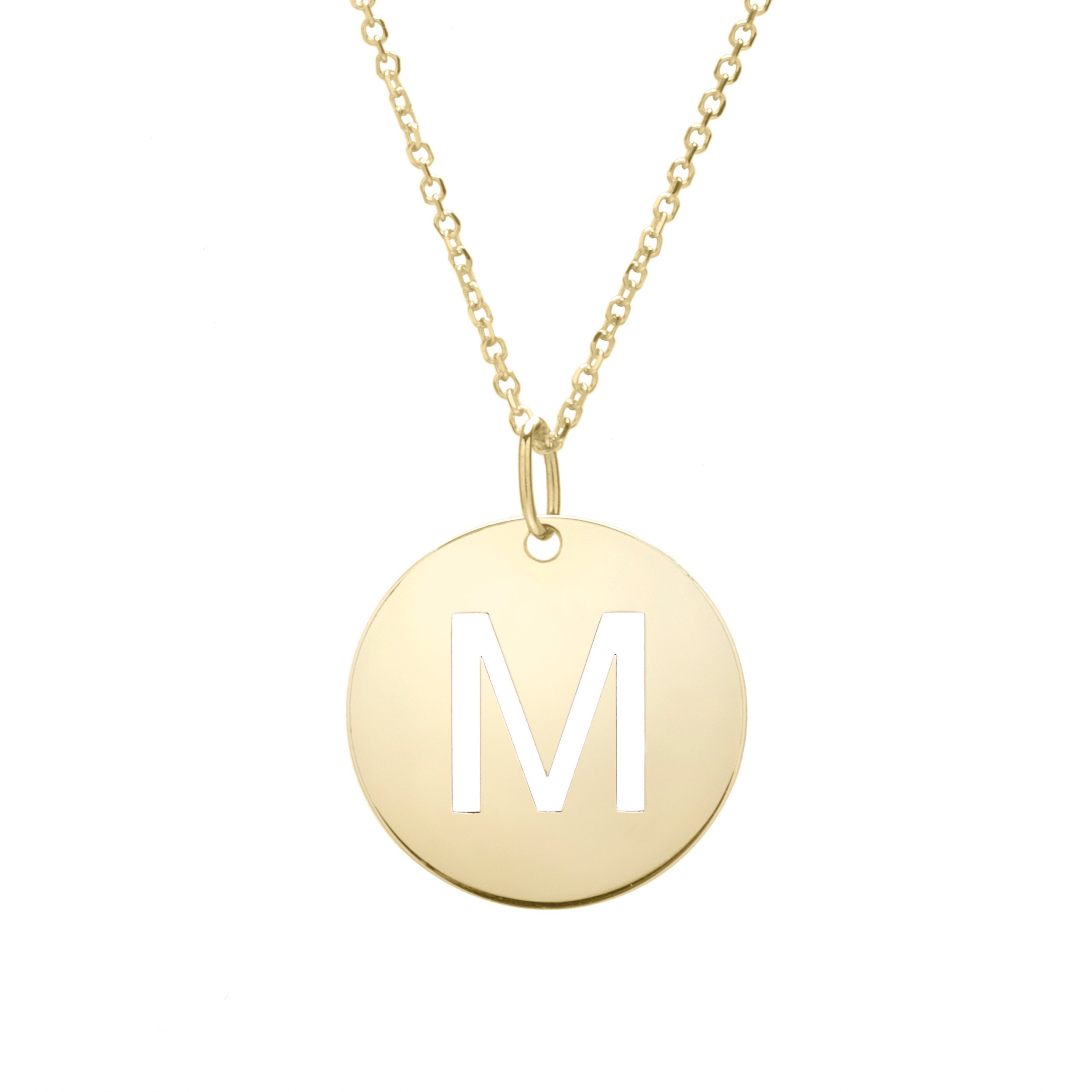 Polished Initial-M Pendant on 14kt Yellow Gold Extendable Classic Cable Chain with Lobster Clasp