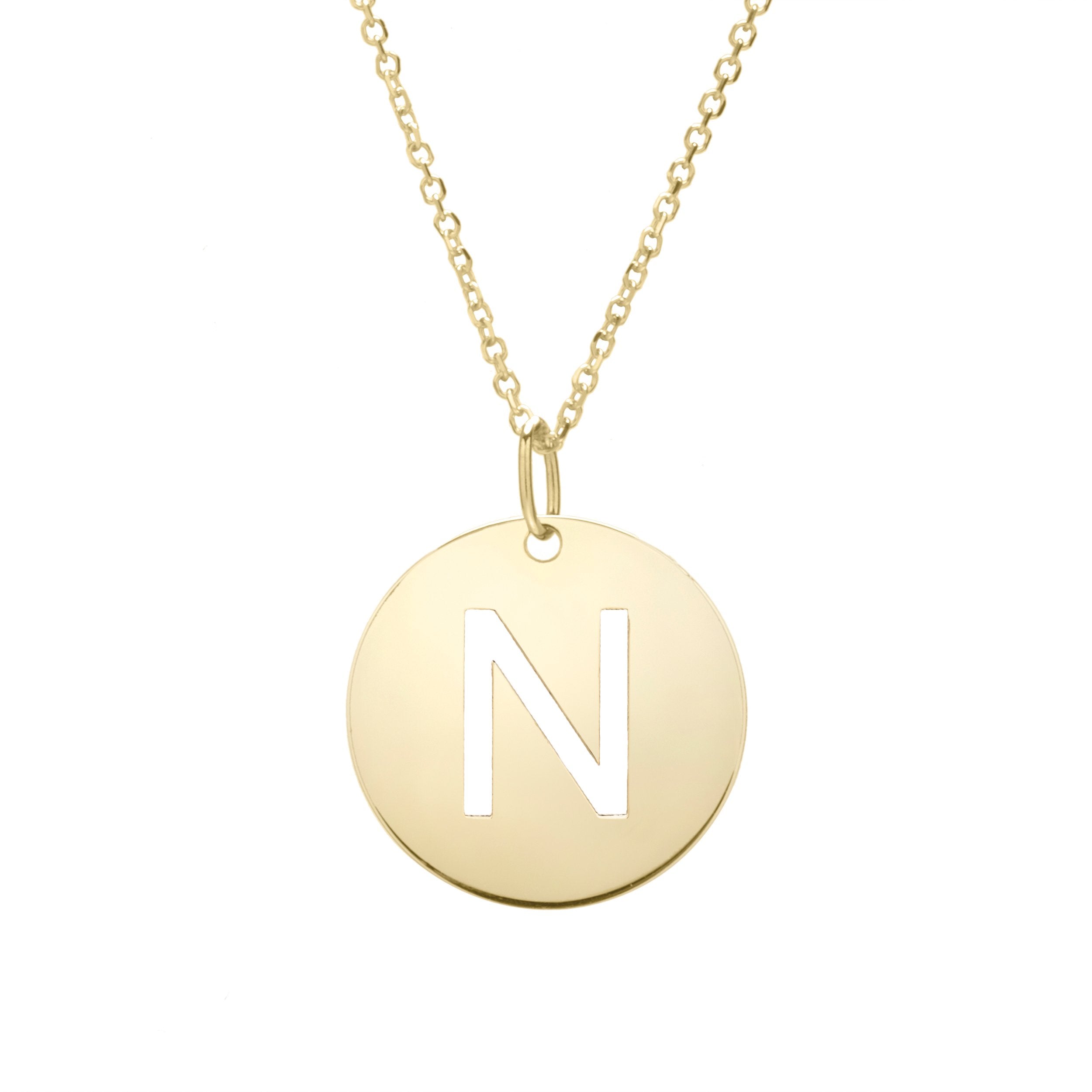 Polished Initial-N Pendant on 14kt Yellow Gold Extendable Classic Cable Chain with Lobster Clasp