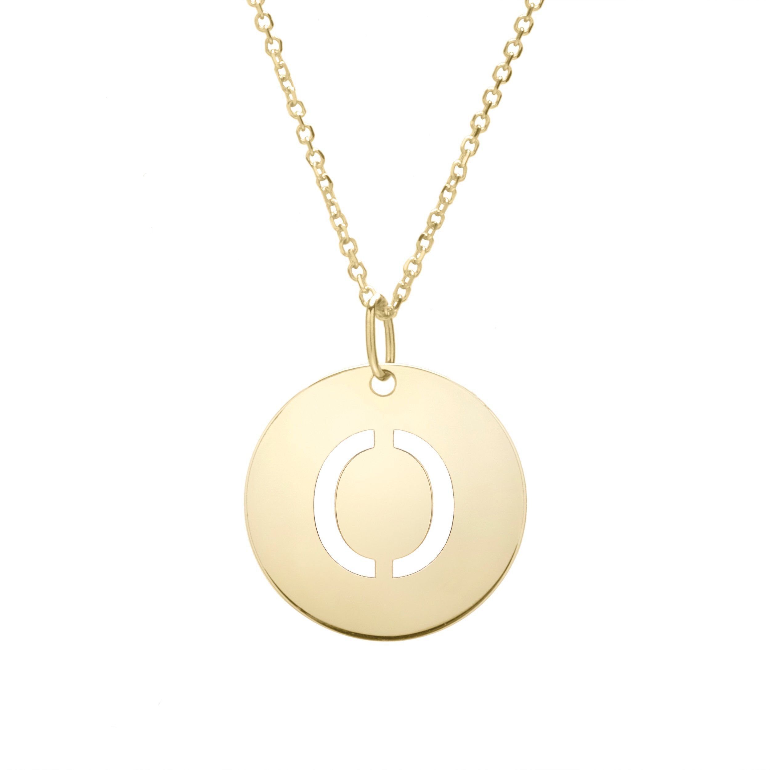 Polished Initial-O Pendant on 14kt Yellow Gold Extendable Classic Cable Chain with Lobster Clasp