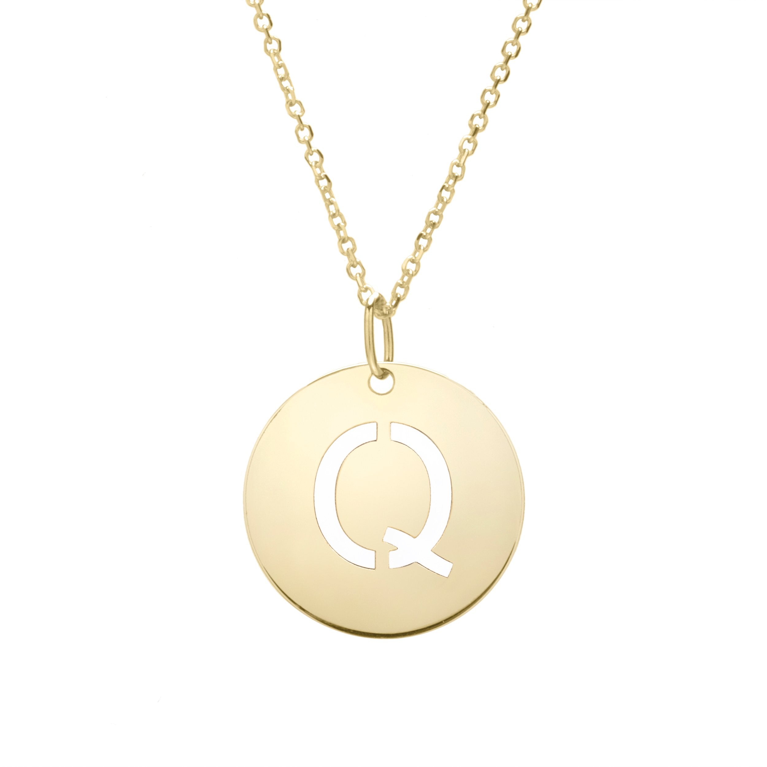 Polished Initial-Q Pendant on 14kt Yellow Gold Extendable Classic Cable Chain with Lobster Clasp