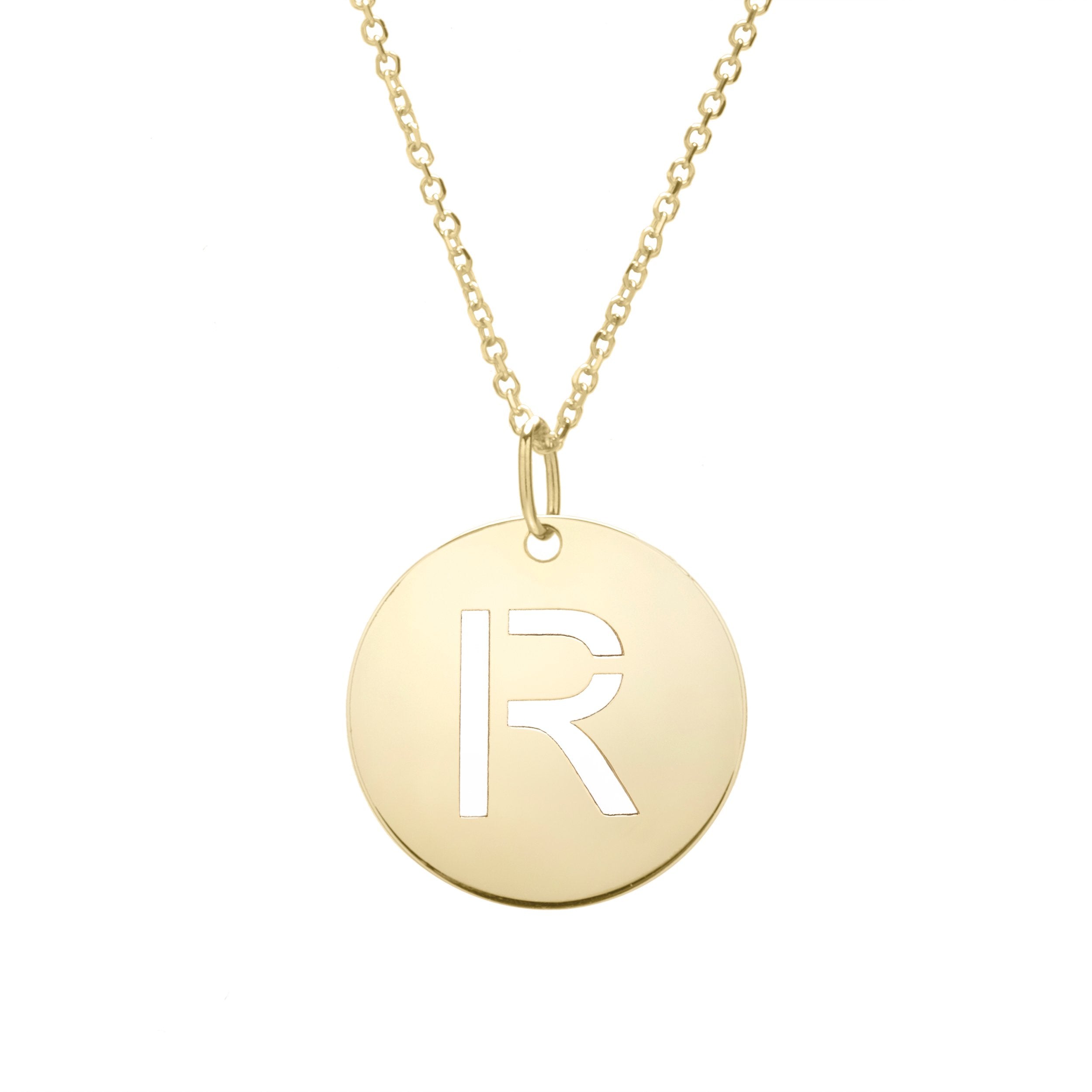 Polished Initial-R Pendant on 14kt Yellow Gold Extendable Classic Cable Chain with Lobster Clasp