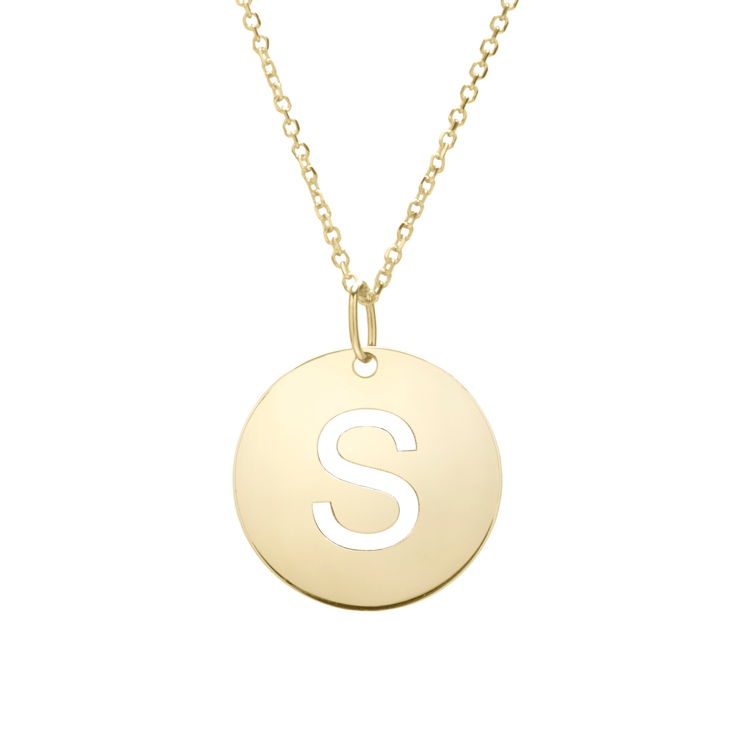 Polished Initial-S Pendant on 14kt Yellow Gold Extendable Classic Cable Chain with Lobster Clasp