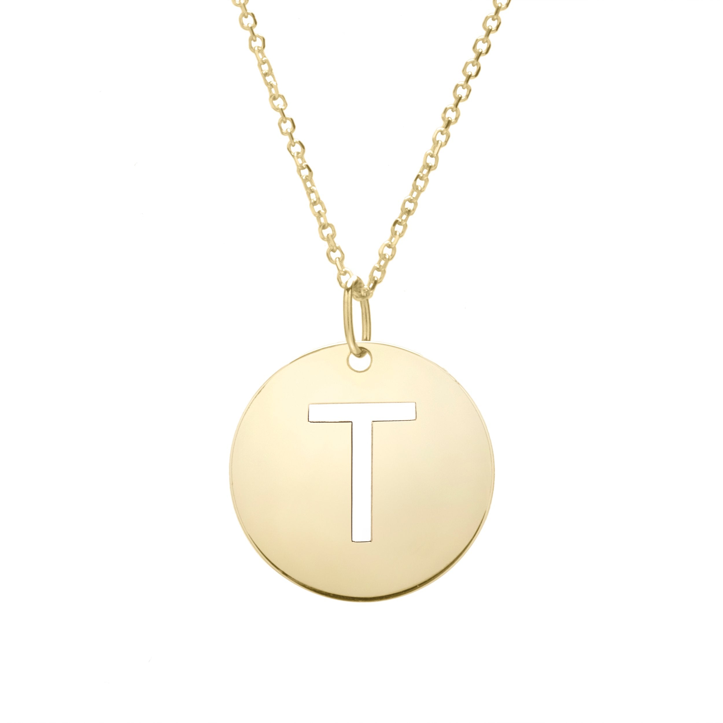 Polished Initial-T Pendant on 14kt Yellow Gold Extendable Classic Cable Chain with Lobster Clasp