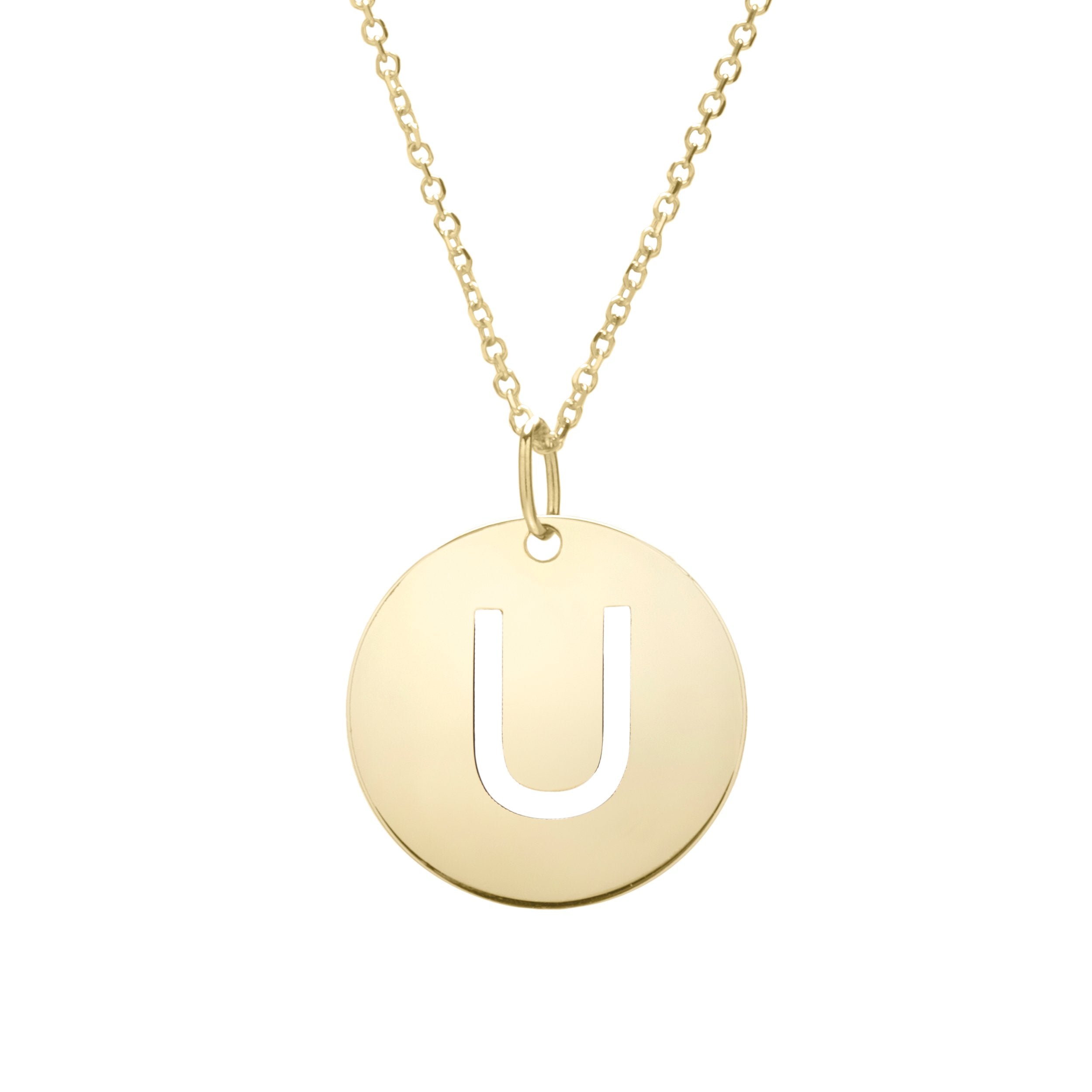 Polished Initial-U Pendant on 14kt Yellow Gold Extendable Classic Cable Chain with Lobster Clasp