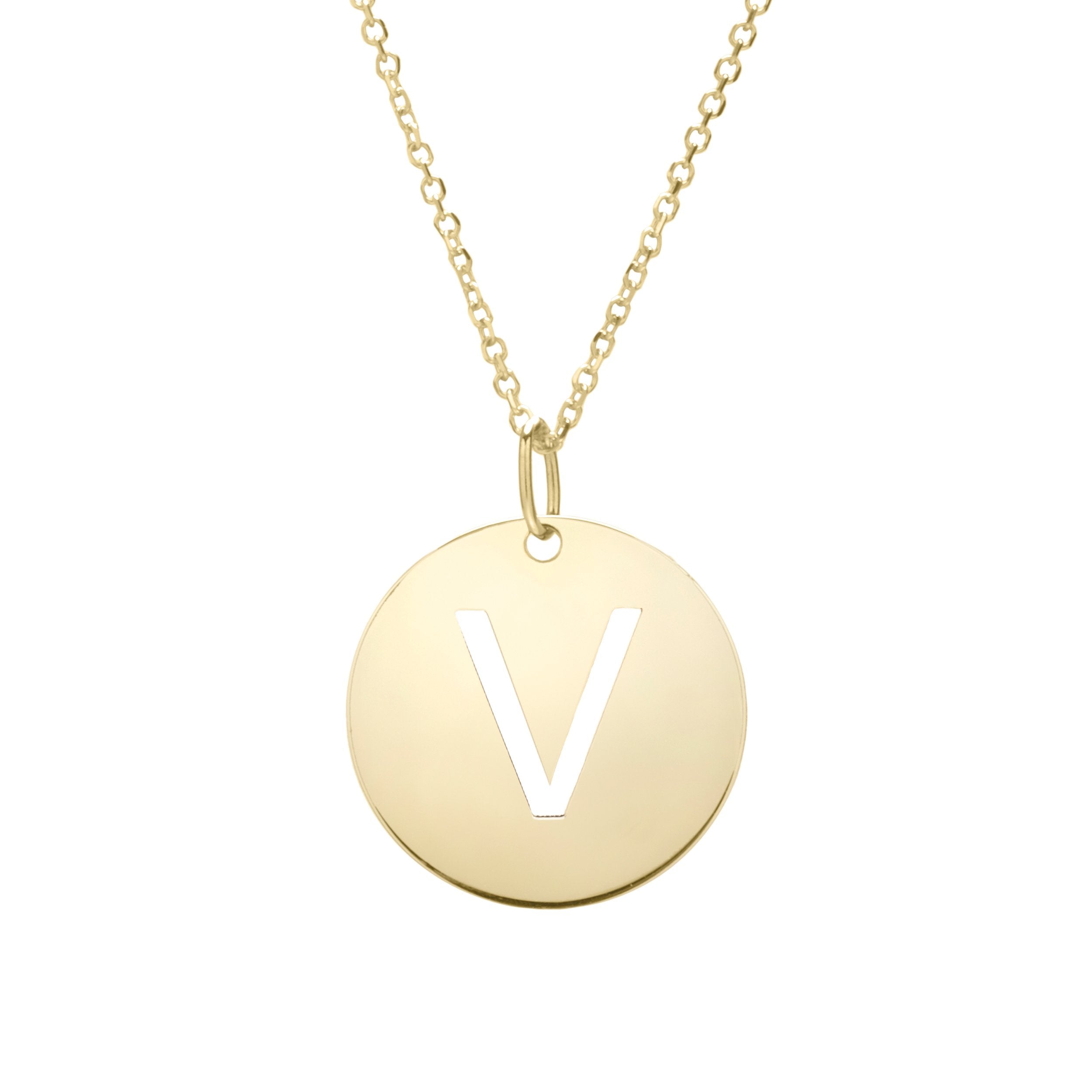 Polished Initial-V Pendant on 14kt Yellow Gold Extendable Classic Cable Chain with Lobster Clasp