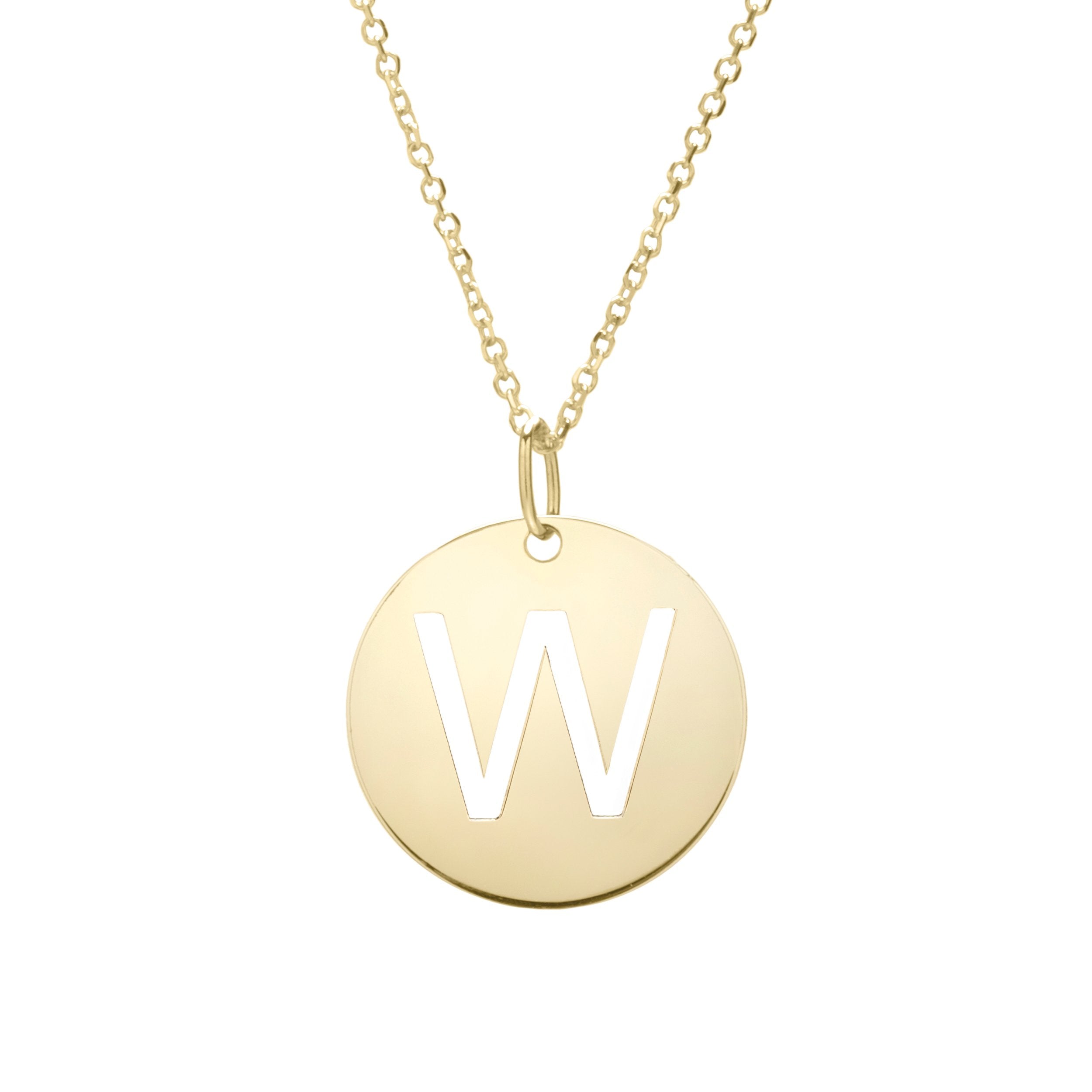 Polished Initial-W Pendant on 14kt Yellow Gold Extendable Classic Cable Chain with Lobster Clasp