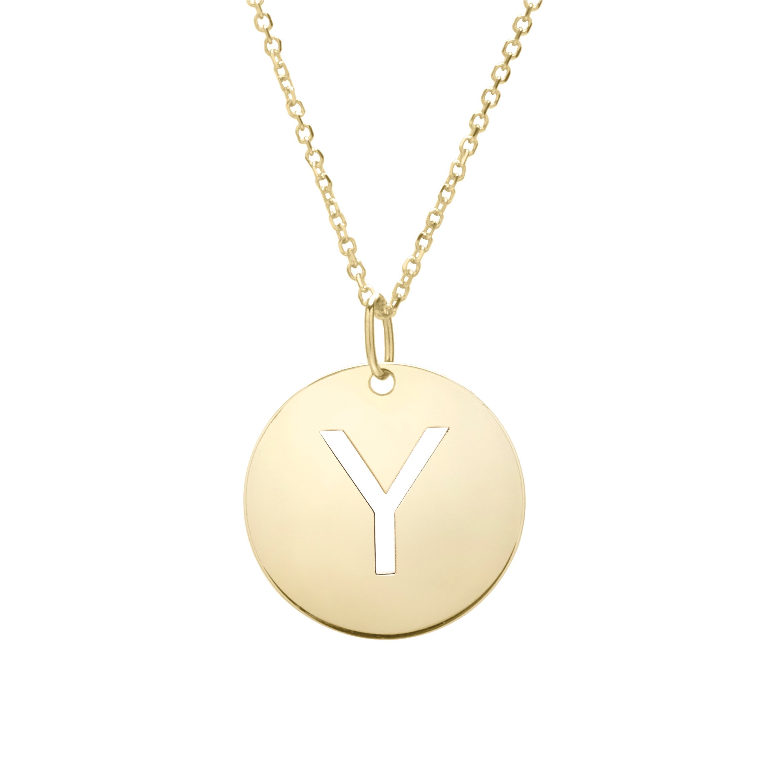 Polished Initial-Y Pendant on 14kt Yellow Gold Extendable Classic Cable Chain with Lobster Clasp