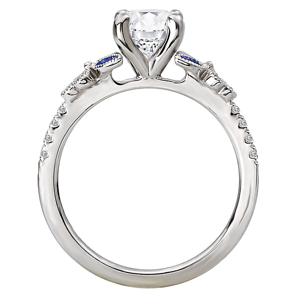 Round Sapphire and Diamond Semi-Mount Engagement Ring