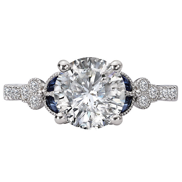 Round Sapphire and Diamond Semi-Mount Engagement Ring