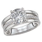 Round Three Row Band Semi-Mount Diamond Engagement Ring