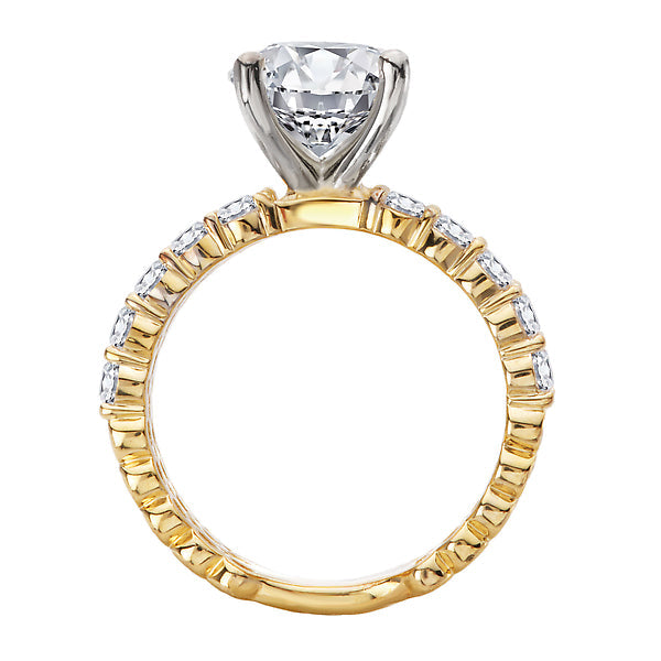 Round Triple Row Band Semi-Mount Diamond Engagement Ring