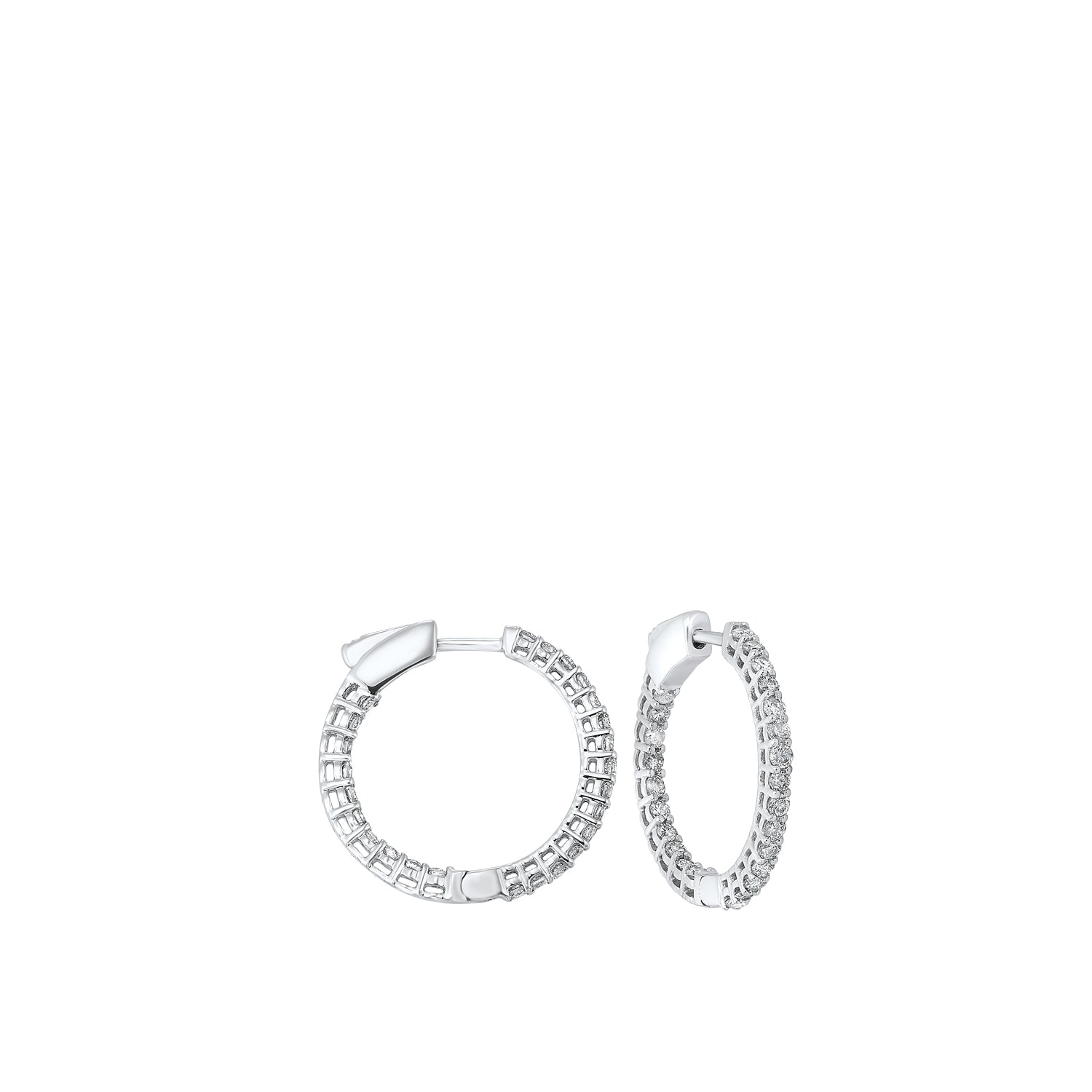 diamond inside out round 14k white gold hoop earrings (2 ctw)