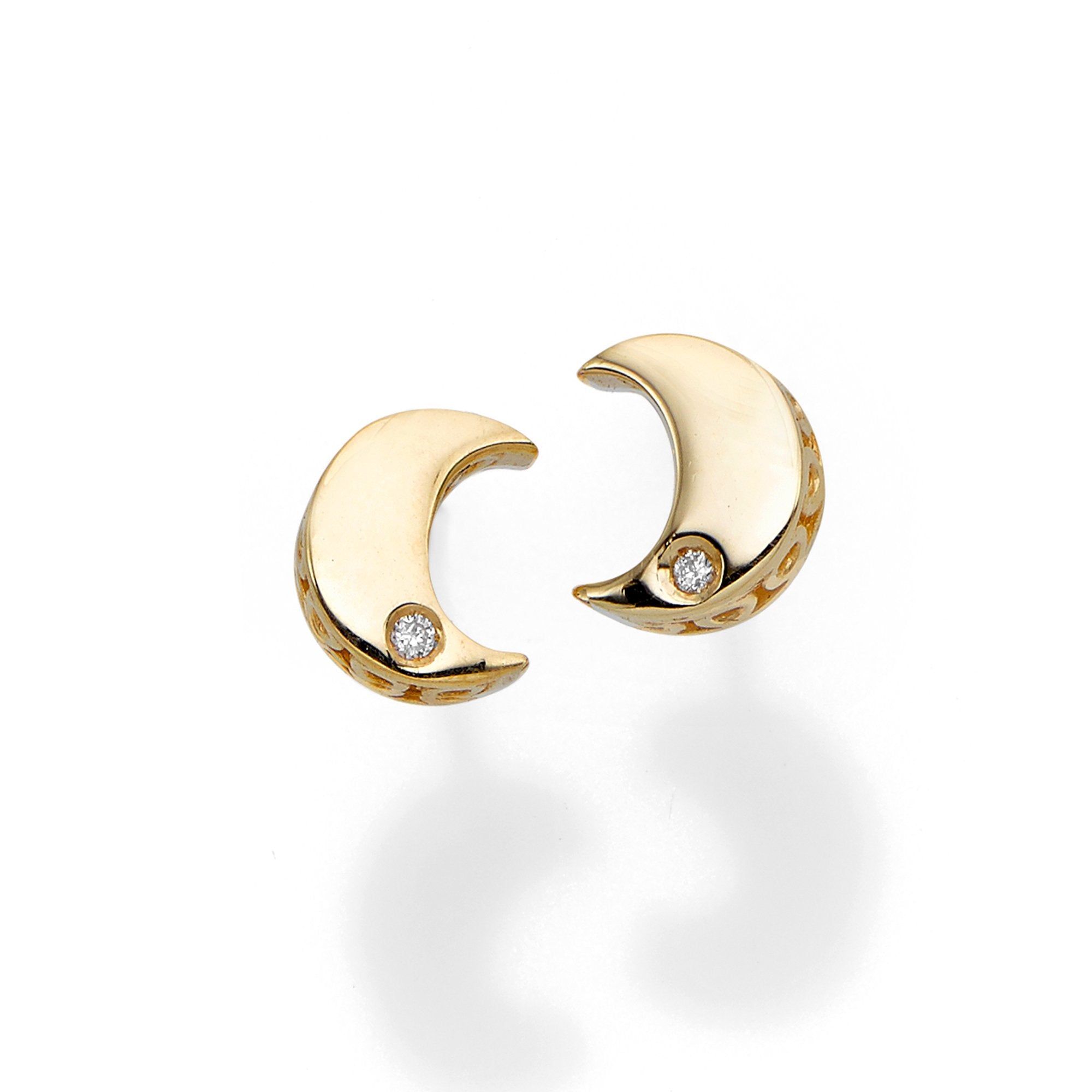 Polished Post Moon Earring with Push Back Clasp with 0.0100ct 1