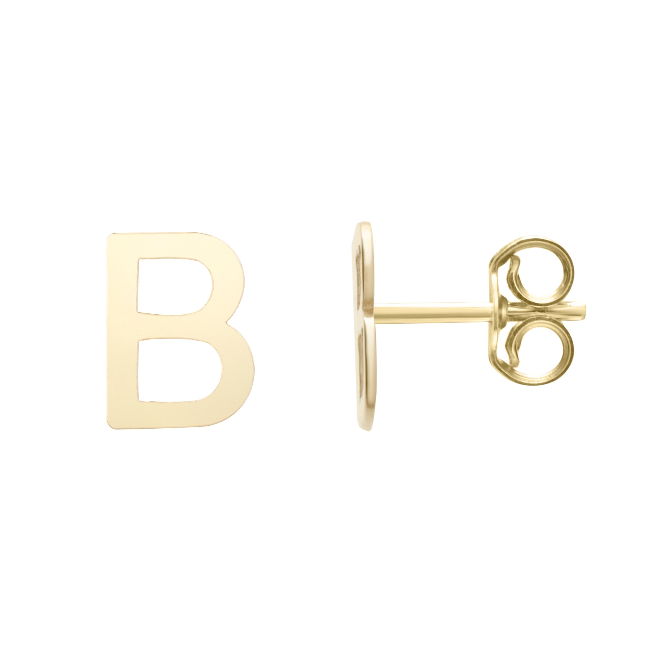 Polished  Initial-B Post Earring with Push Back Clasp