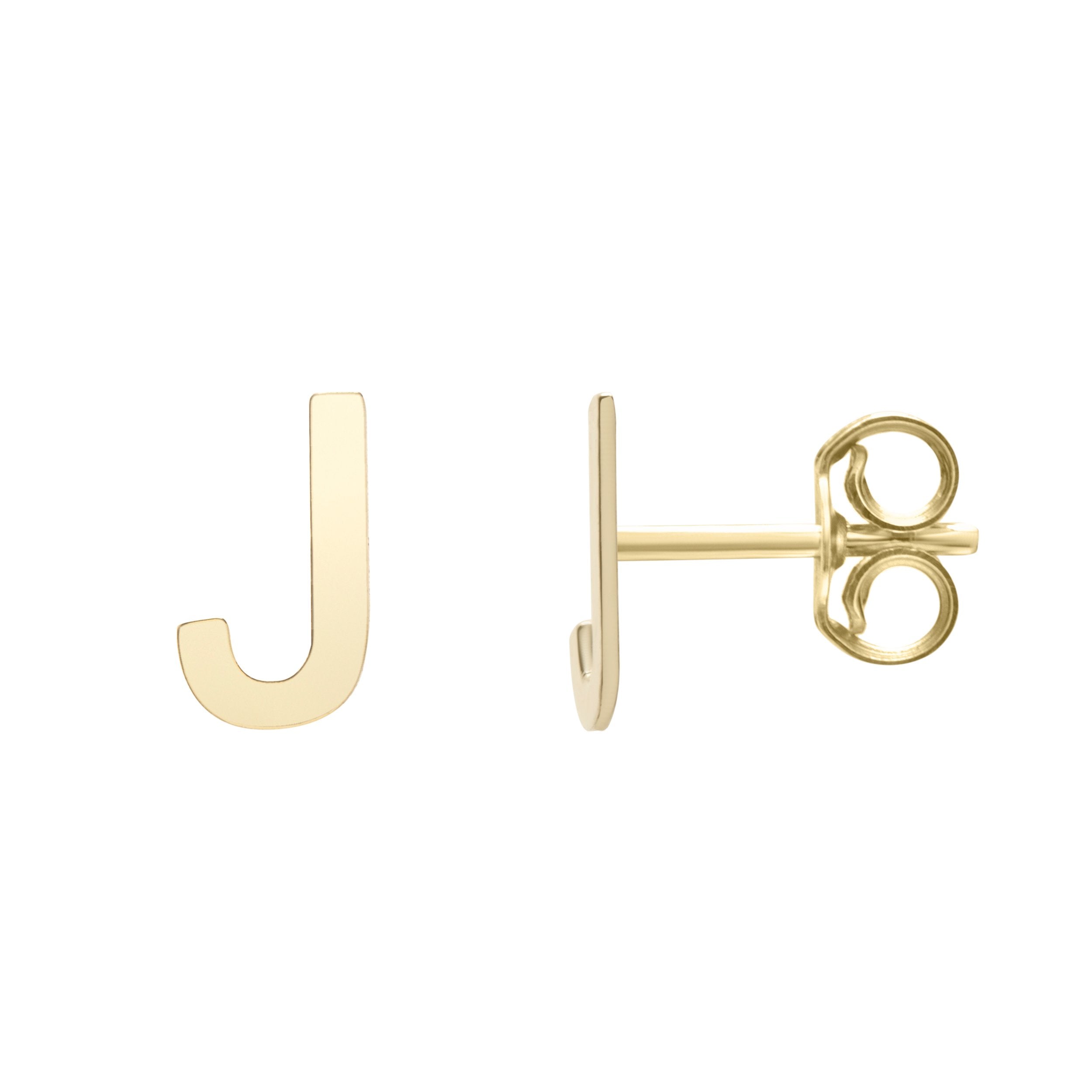 Polished  Initial-J Post Earring with Push Back Clasp