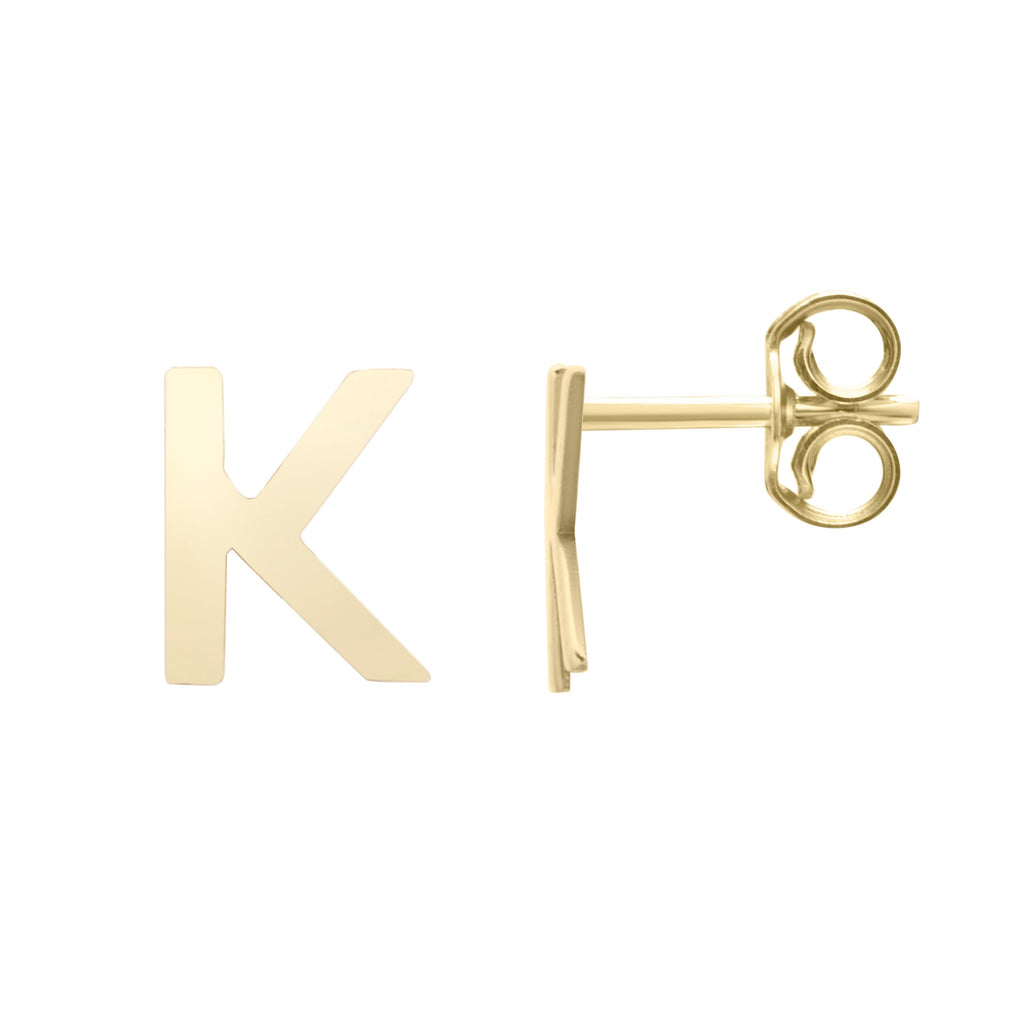Polished  Initial-K Post Earring with Push Back Clasp