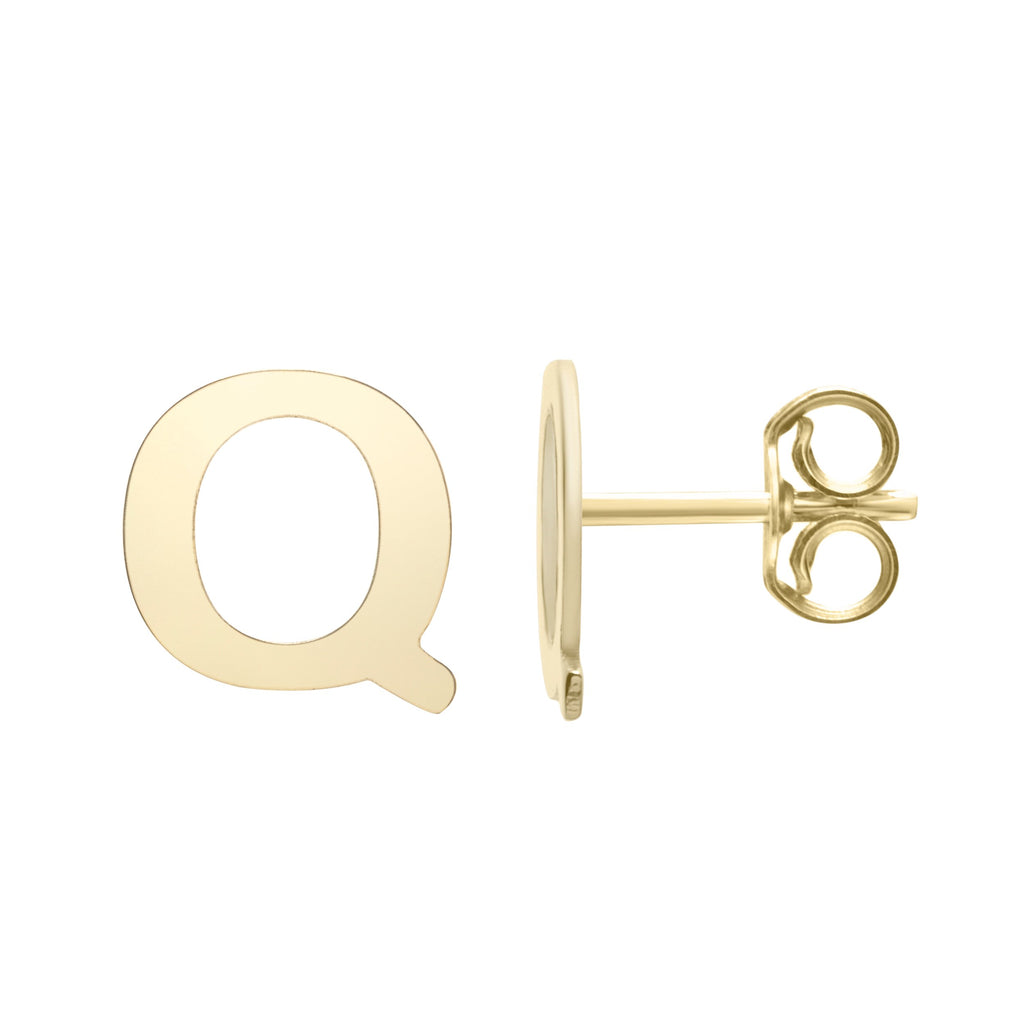 Polished  Initial-Q Post Earring with Push Back Clasp