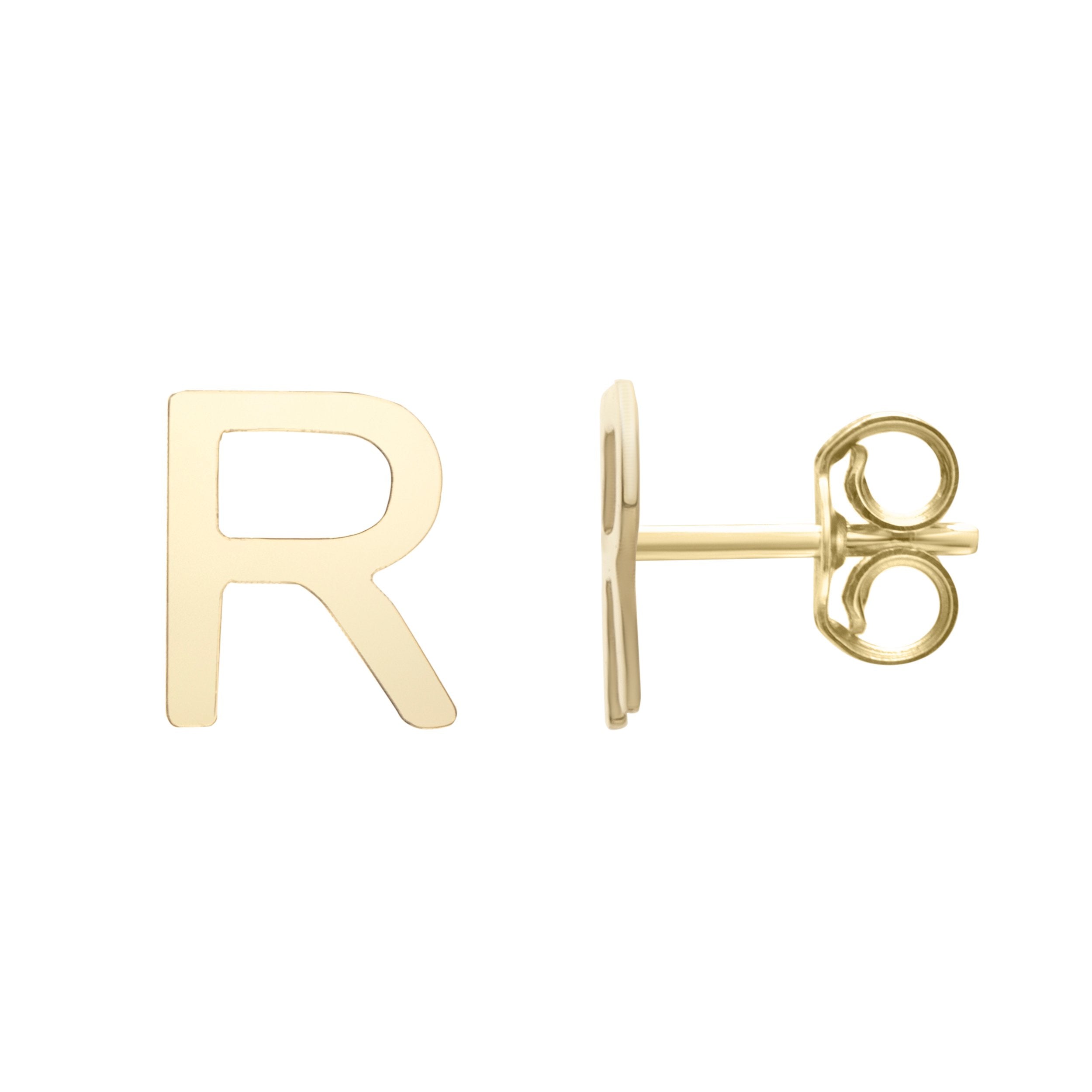 Polished  Initial-R Post Earring with Push Back Clasp