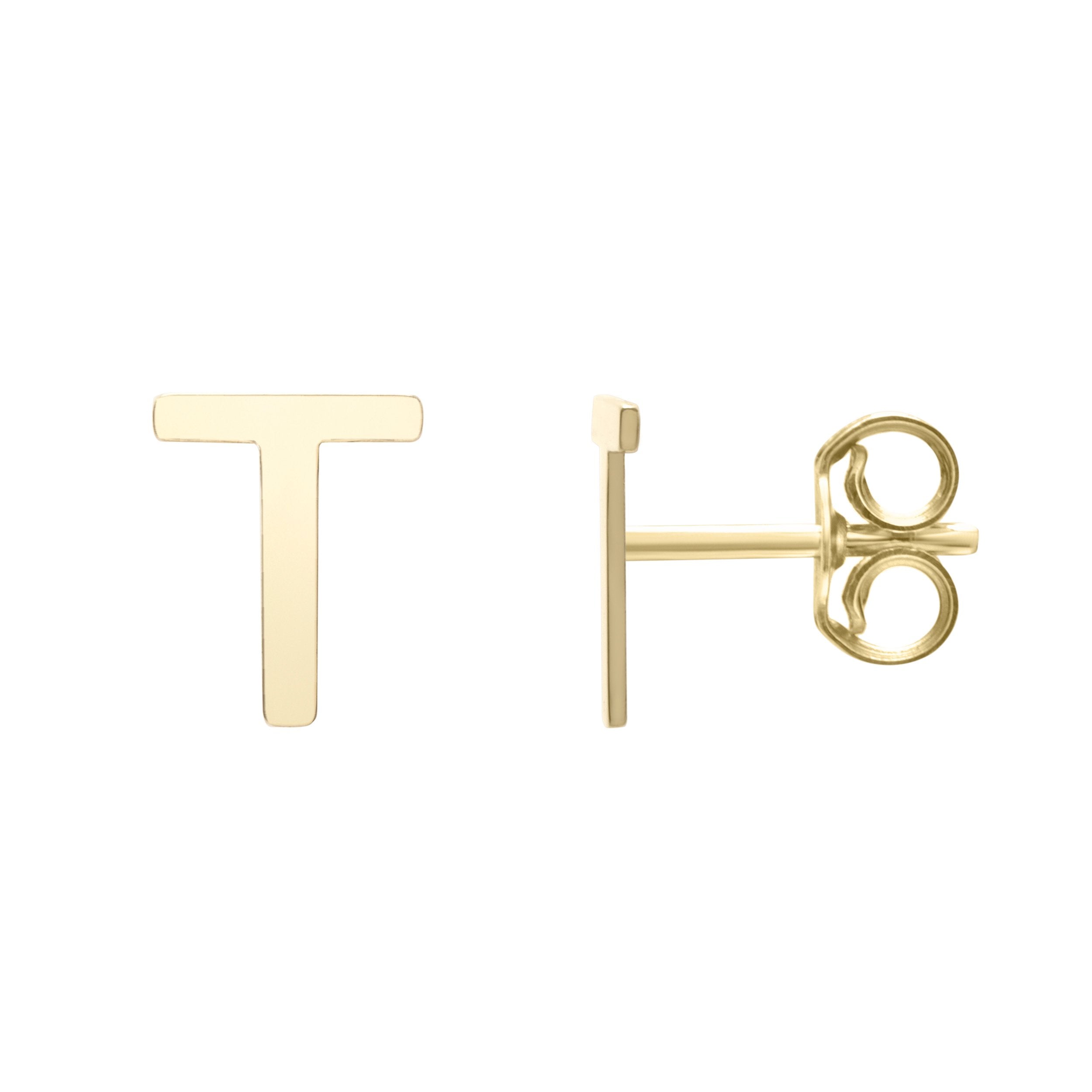 Polished  Initial-T Post Earring with Push Back Clasp