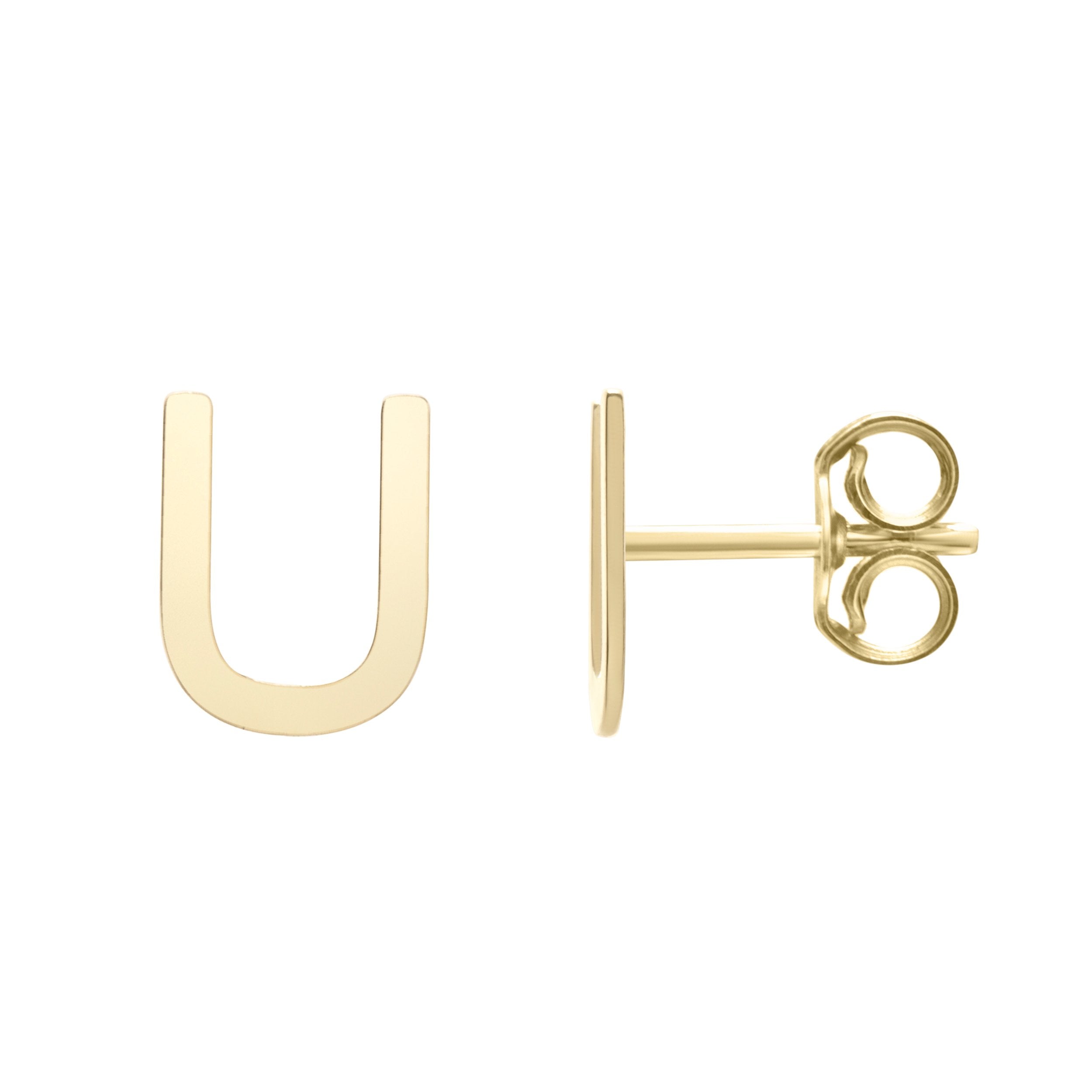 Polished  Initial-U Post Earring with Push Back Clasp