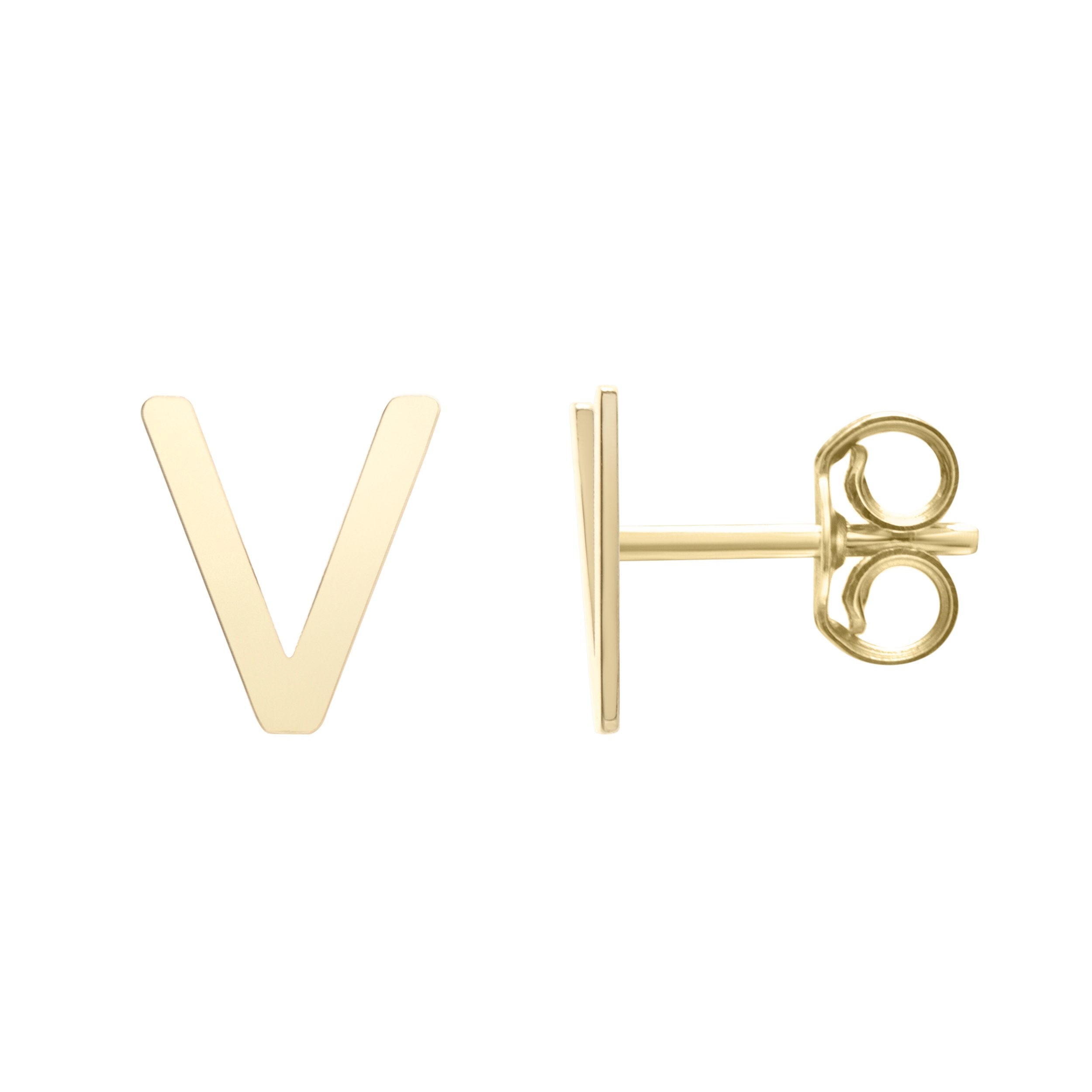 Polished  Initial-V Post Earring with Push Back Clasp