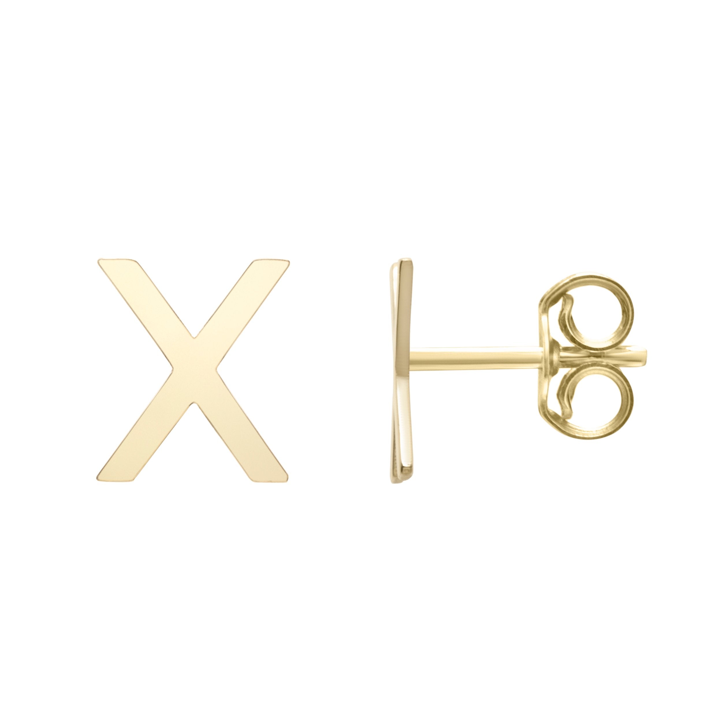 Polished  Initial-X Post Earring with Push Back Clasp