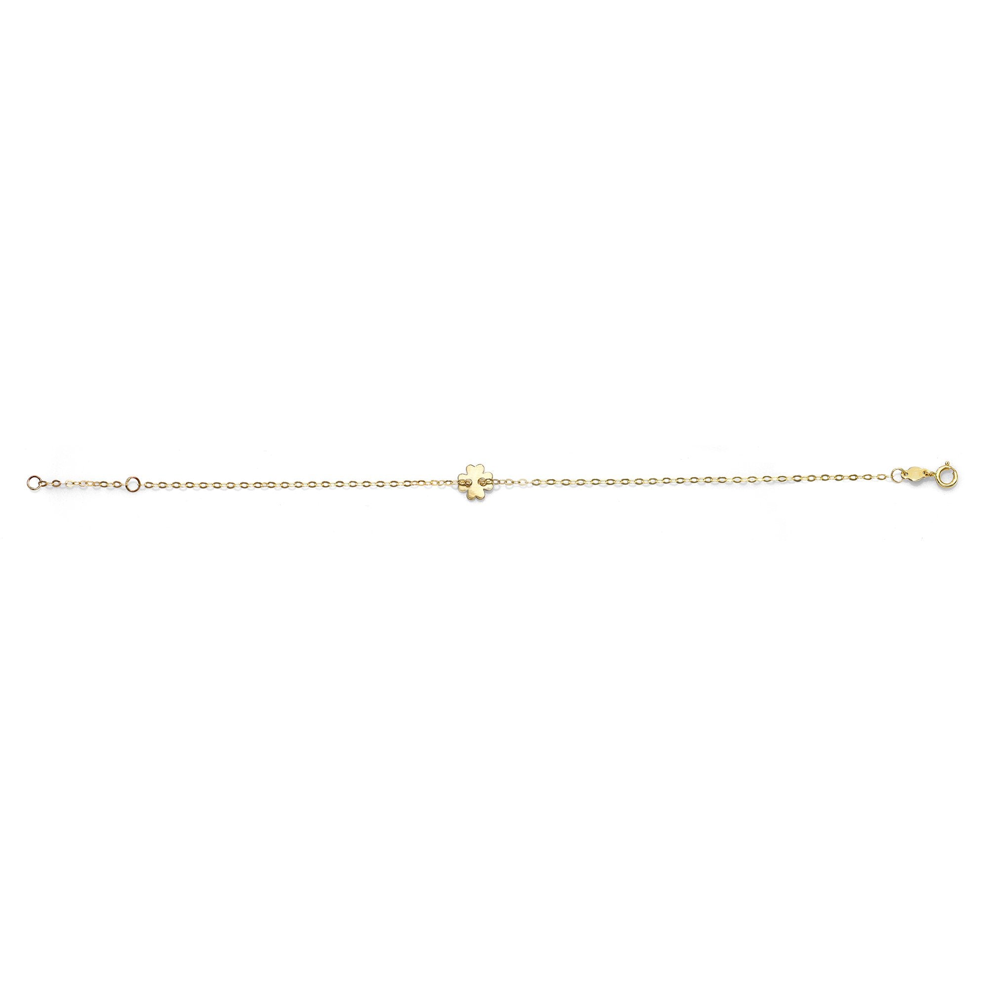 14kt Gold Chain Polished 0.75" Extender Clover Bracelet with Spring Ring Clasp