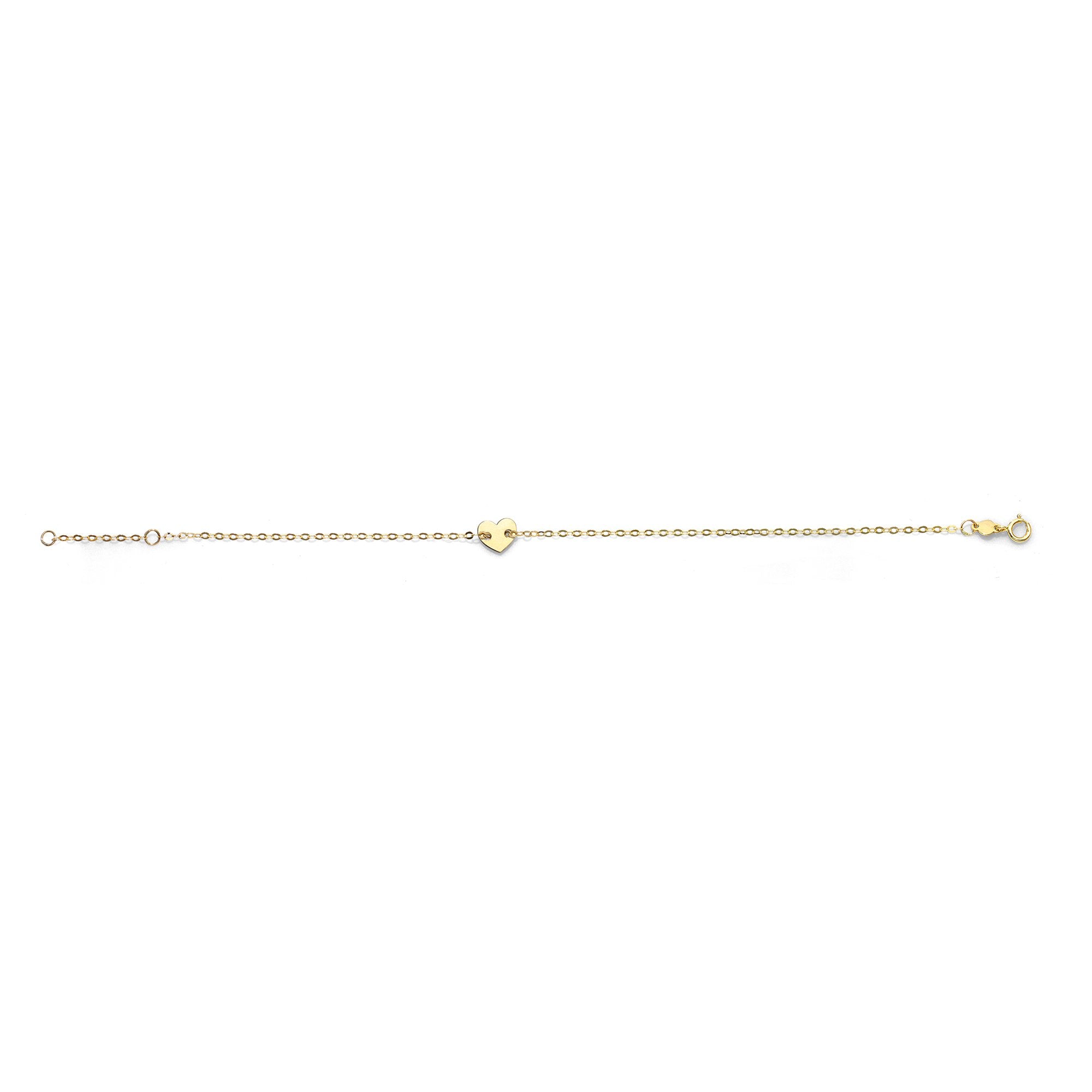 14kt Gold Chain Polished 0.75" Extender Heart Bracelet with Spring Ring Clasp
