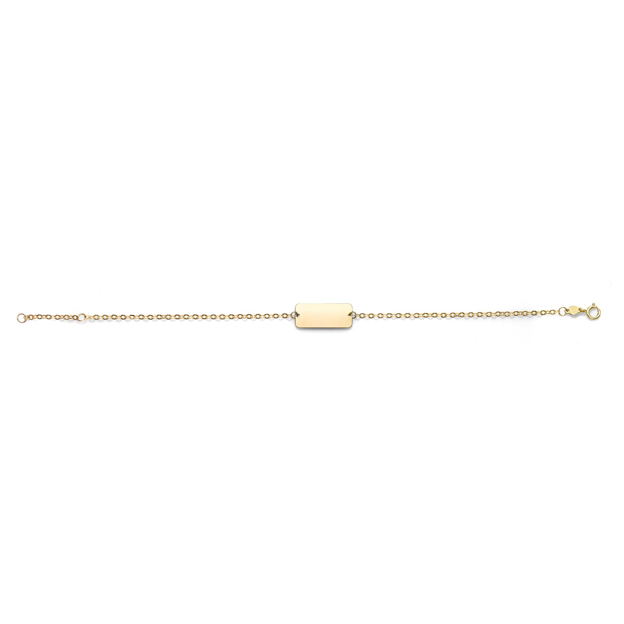 14kt Gold Chain Polished Rectangle 0.75" Extender ID Bracelet with Spring Ring Clasp